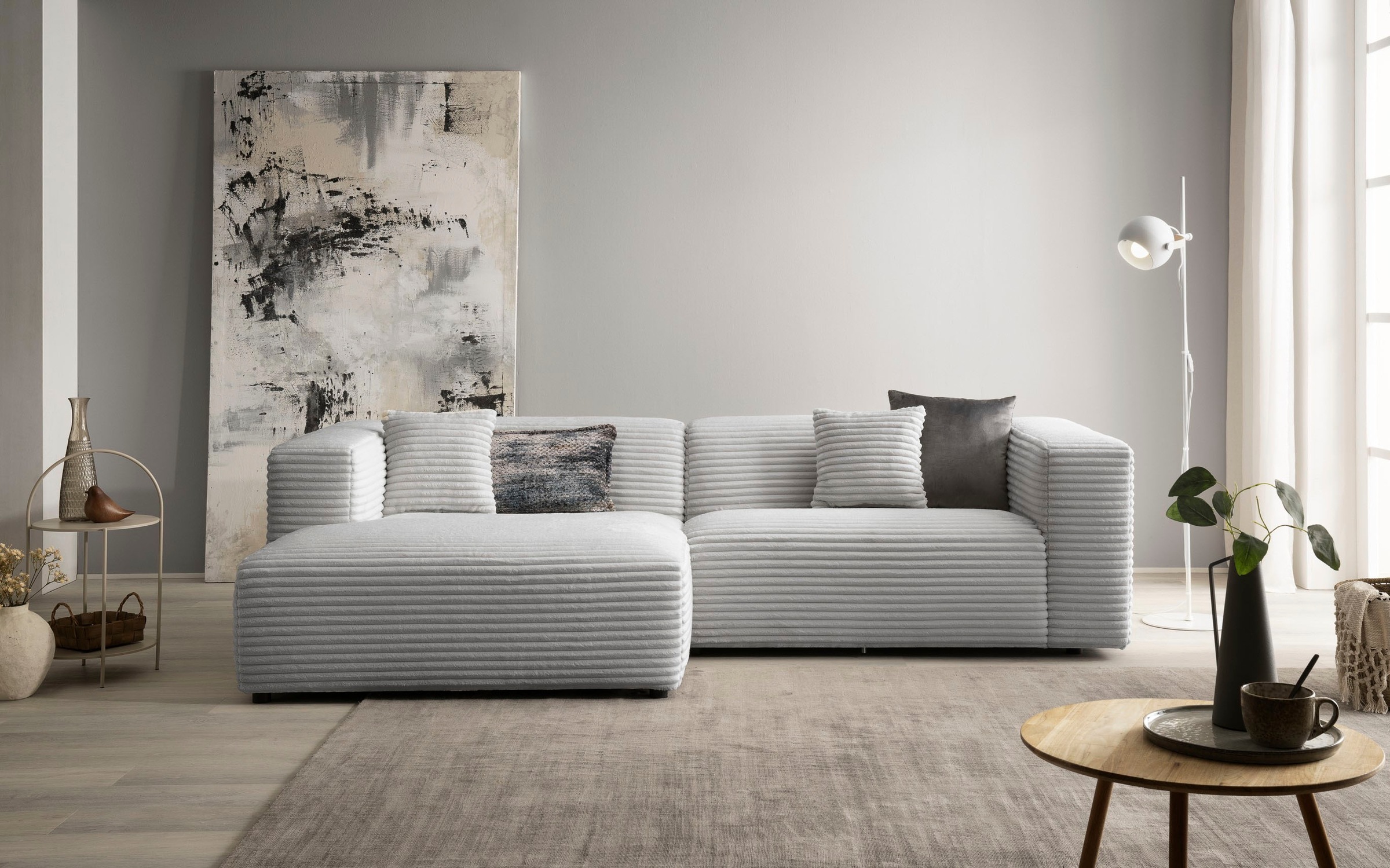 Home affaire Ecksofa »BAKELS, L-Form in Cord oder Boucle-Stoff, moderne Couch« wahlweise Recamiere rechts/links, bequemer Sitzkomfort
