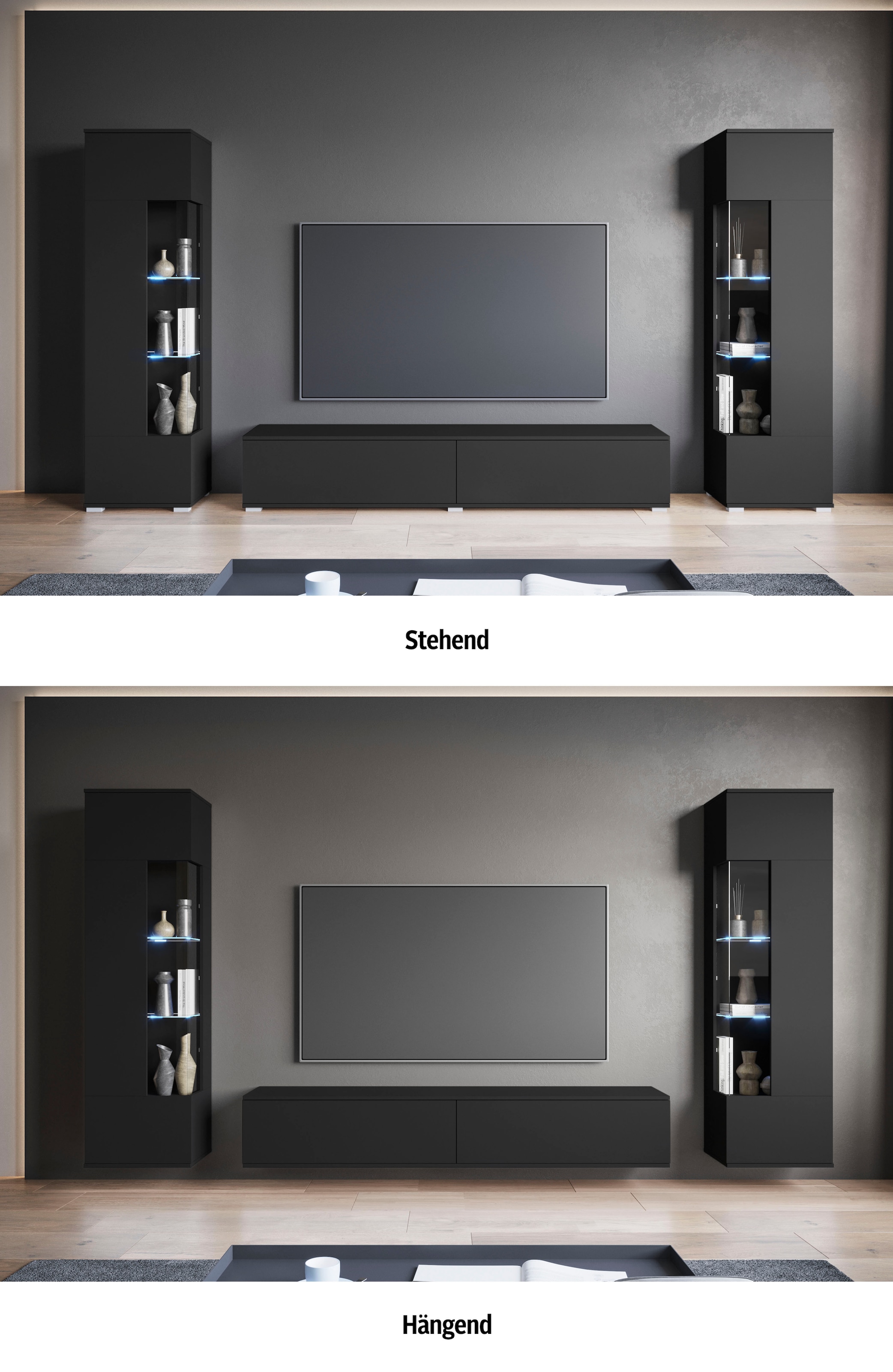 GOODproduct Wohnwand »Kenia, Vitrine Türanschlag links/rechts wechselbar« 3 Stk. tlg.