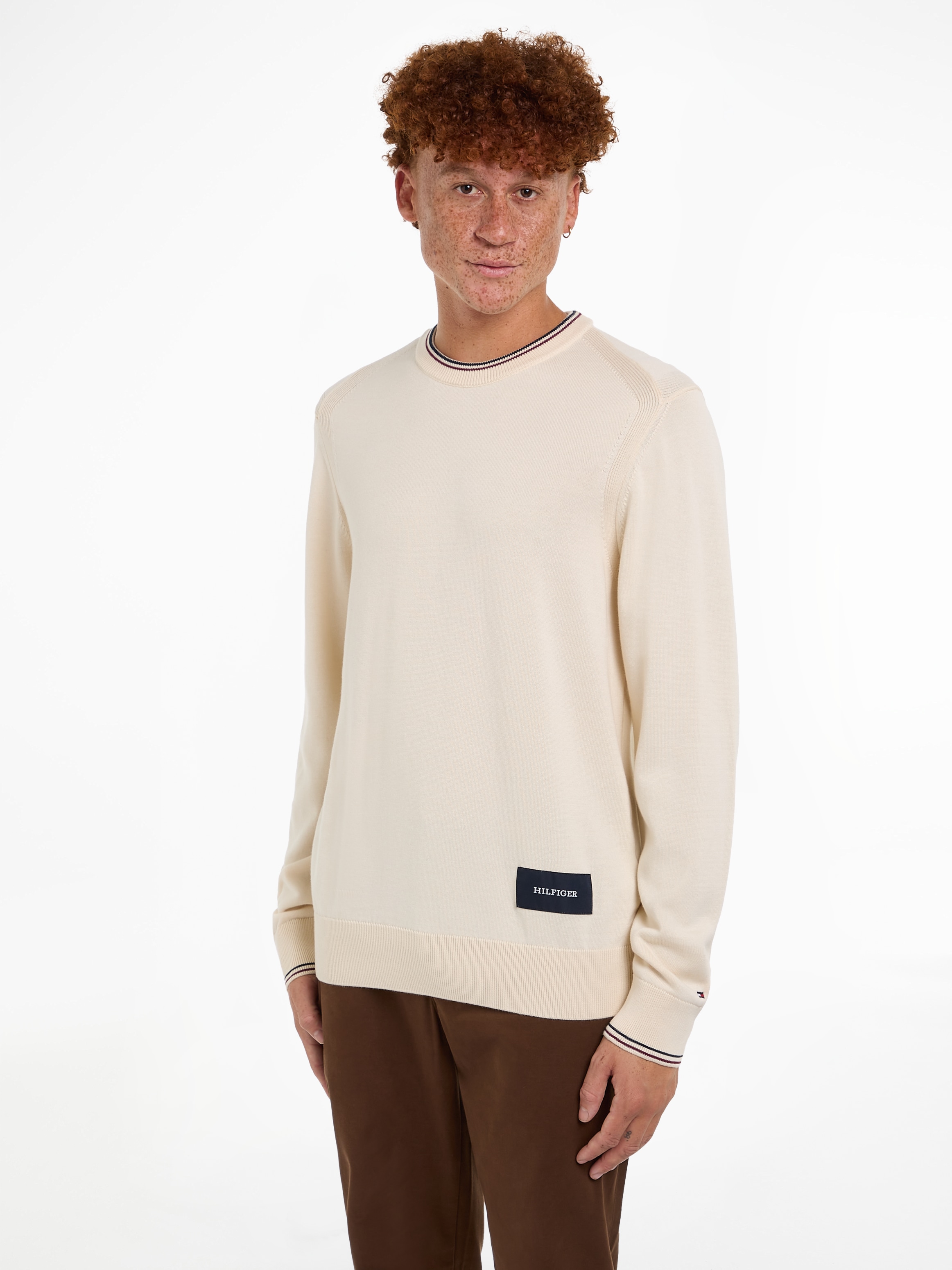 Tommy Hilfiger Rundhalspullover »RWB COTTON CREW NECK«, farbliche Akzente in Tommy Farben