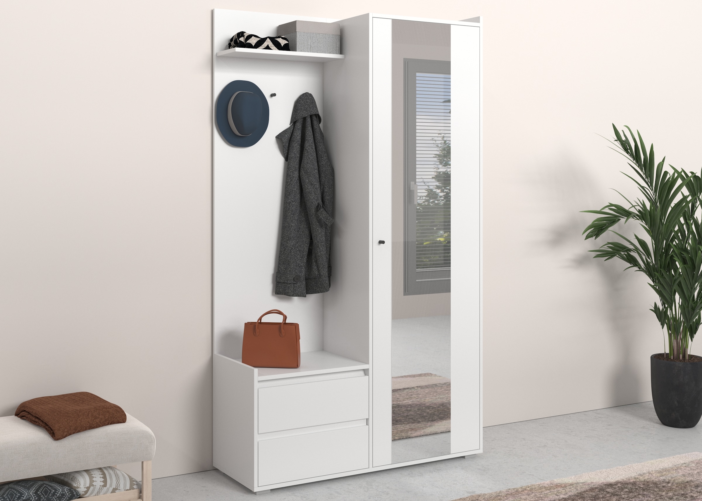 Garderobenschrank »Kosmo«, mit Spiegel Masse 118 x 30 cm, Höhe 190 cm, Breite 110 cm