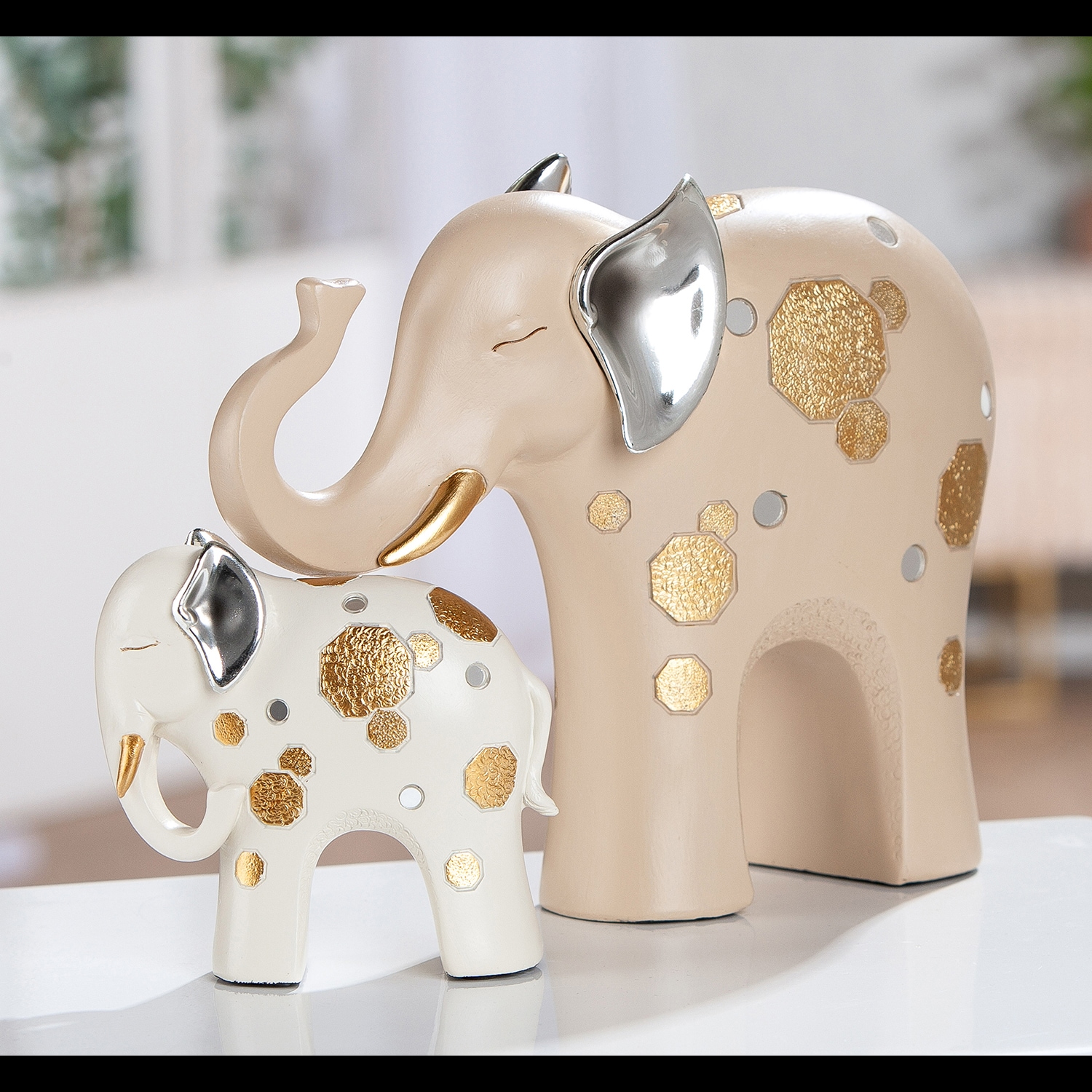 GILDE Sculpture »2tlg. Set Figur Elefant Midas creme« Figurine animale symbole de chance éléphant déco design élégant style ethnique