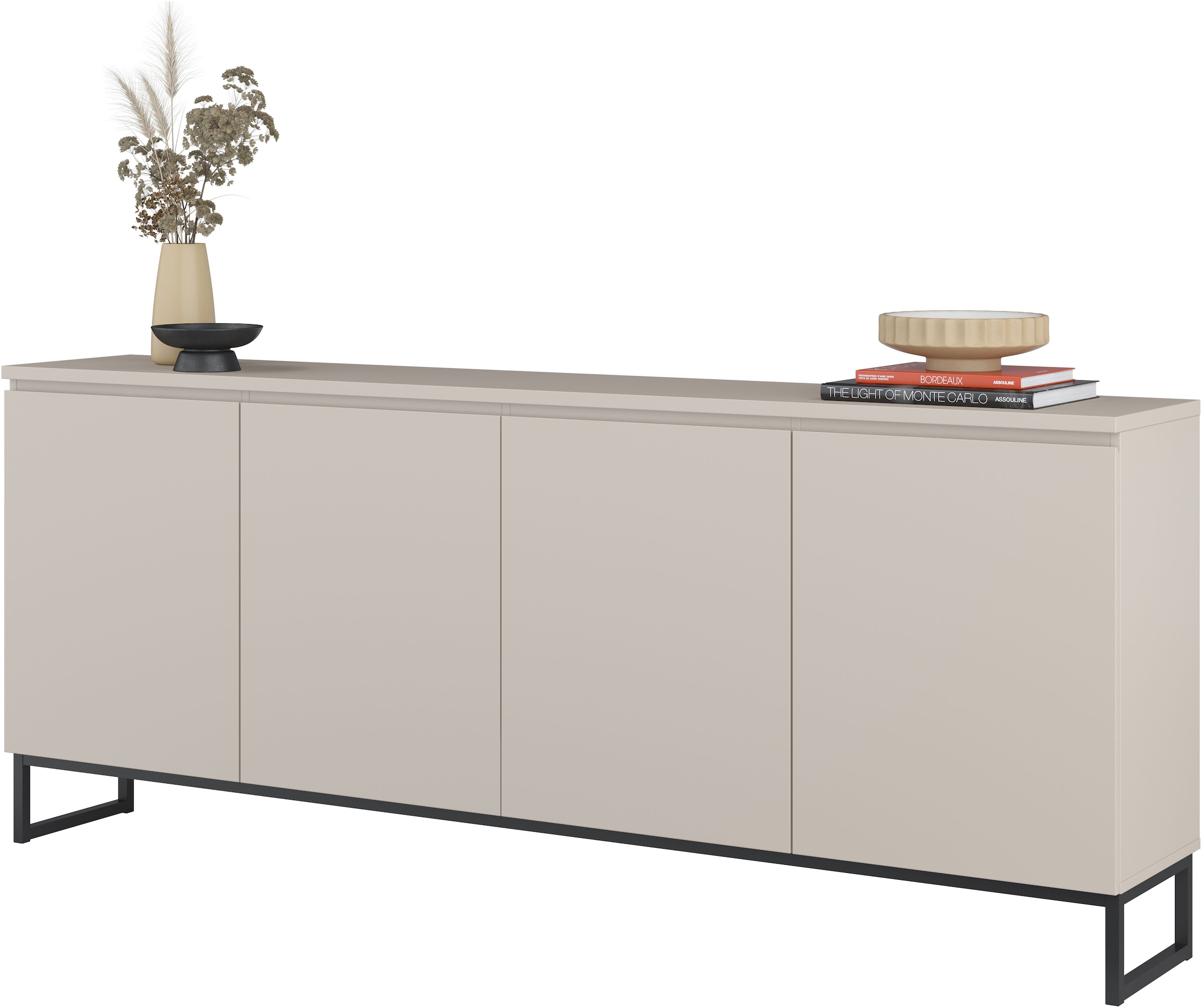 GOODproduct Sideboard »Modo II, Breite 200 cm, moderne grifflose Kommode 4Türen« Anrichte mit viel Stauraum, Einlegeböden verstellbar, Metallkufen