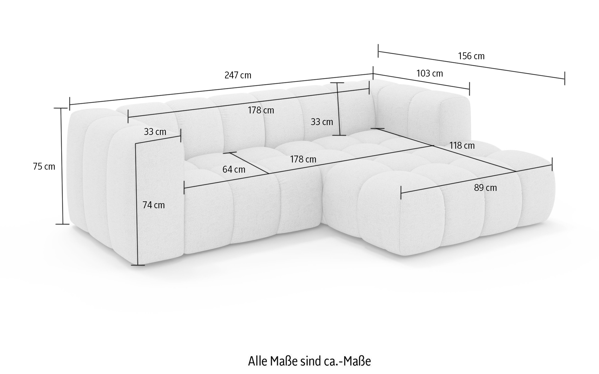 homsy by Ana Johnson Canapé d'angle »»L« BOUBELLE L-Form, Design-Sofa, Bubble-Optik, Breite 247 cm« hoher Sitzkomfort dank Wellenunterfederung, L Sitztiefe 63 cm