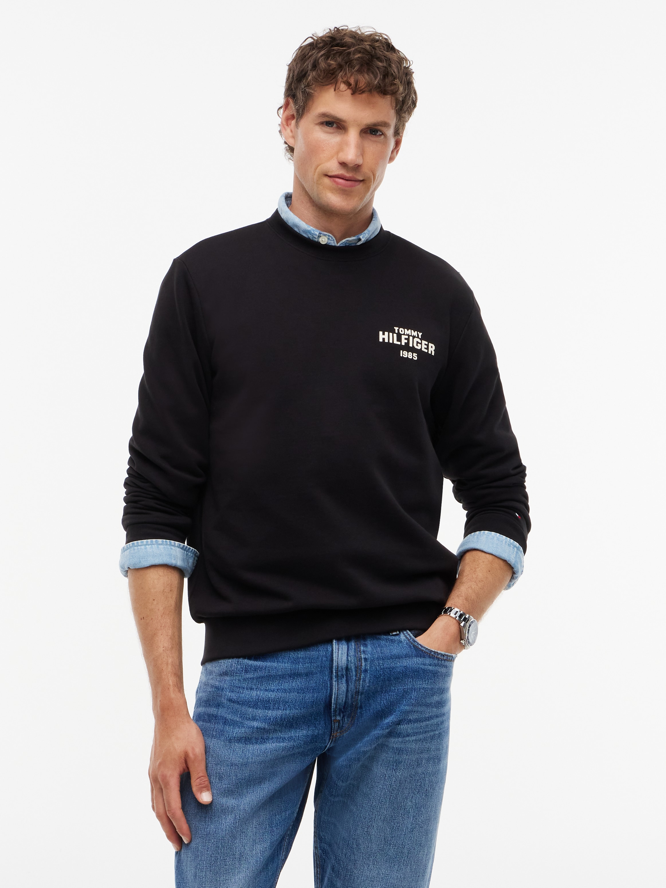 Image of Tommy Hilfiger Sweatshirt "HILFIGER 1985 REF TERRY CREW", aus Baumwoll-Terry, Regular Fit