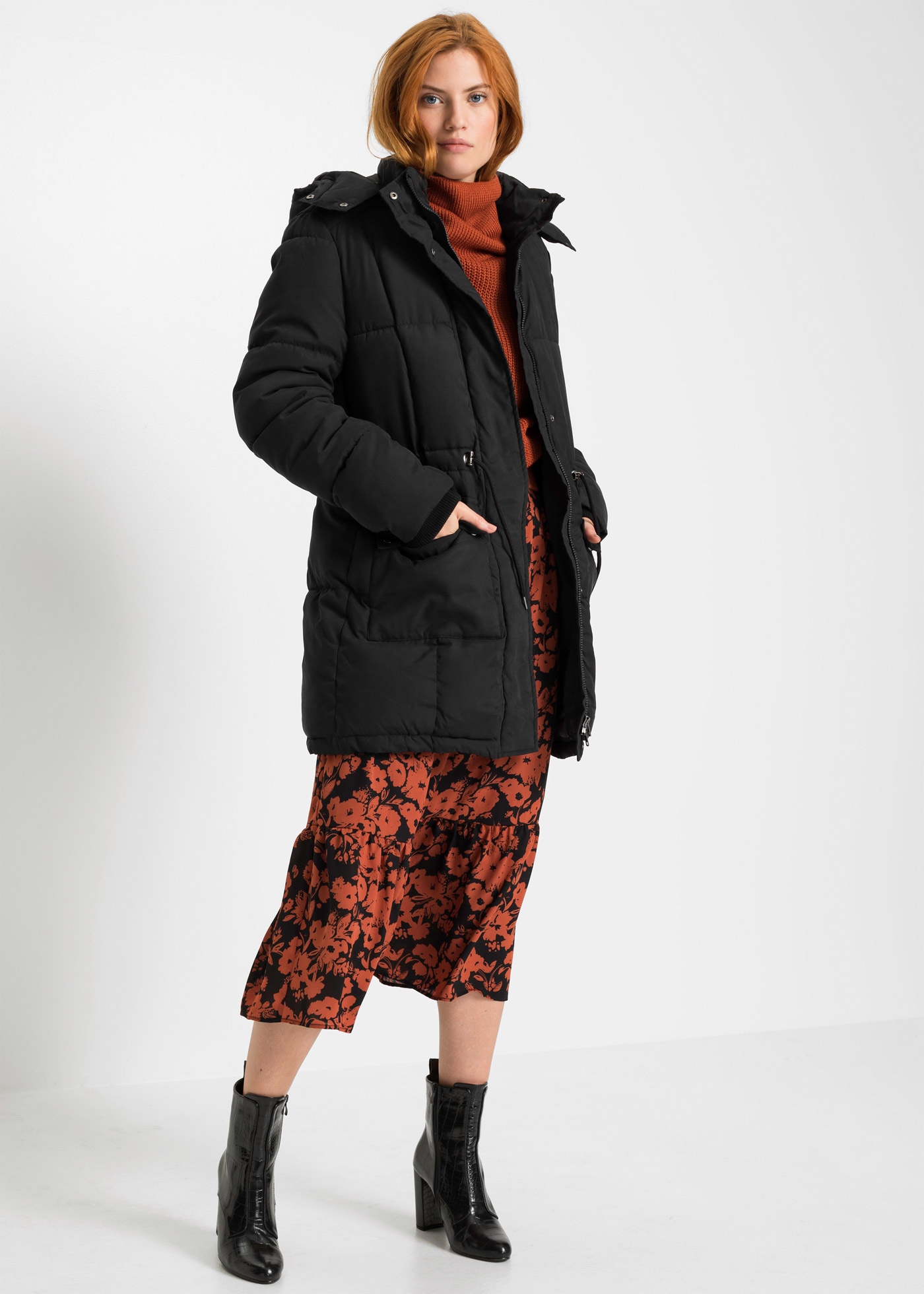 bonprix Veste d'hiver »Winterjacke mit verstellbarem Taillenbündchen« mit Kapuze Winterjacke mit abnehmbarer Kapuze und verstellbarem Taillenbündchen