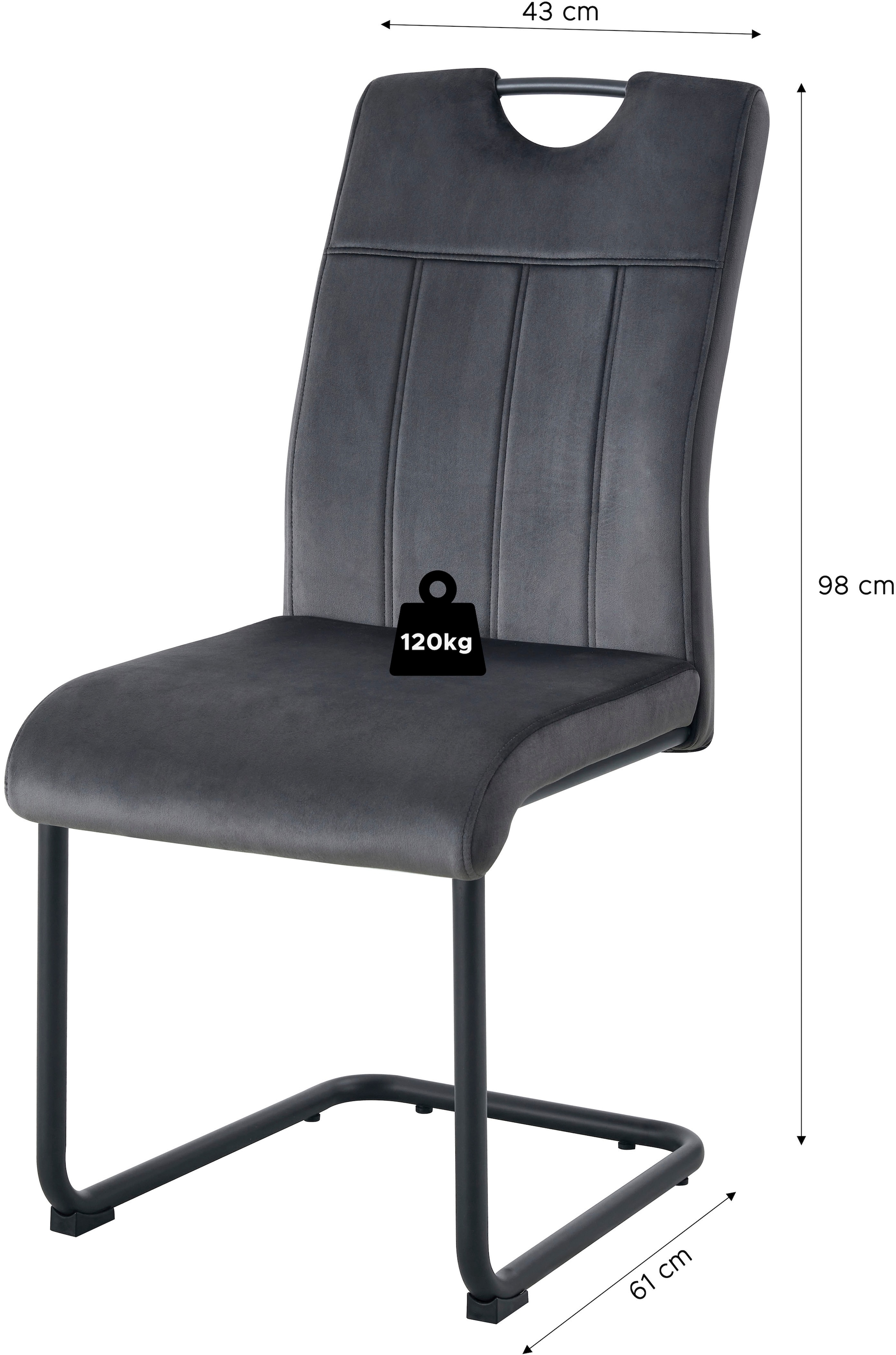 Home affaire Esszimmerstuhl »AIRDRIE, 2er Set, mit Metallgestell in matt schwarz« (Set) 2 Stk.in verschiedenen Farben, Belsatbarkeit pro Stuhl 120 kg