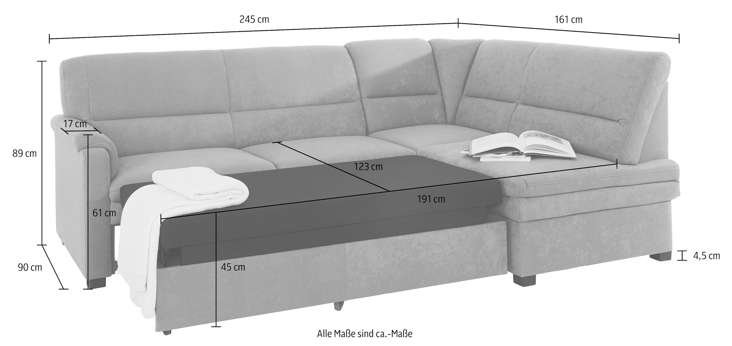 sit&more Ecksofa »Pisa L-Form«, mit Federkern, wahlweise mit Bettfunktion