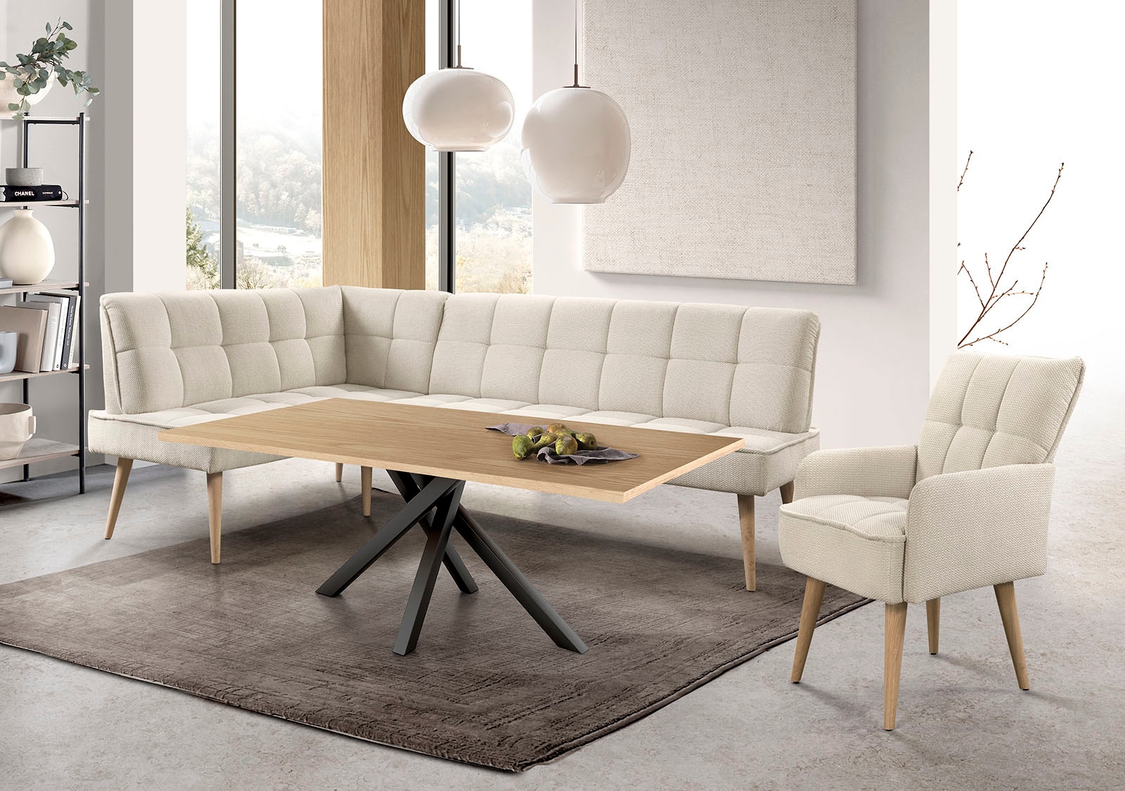 exxpo - sofa fashion Eckbank »Latte« moderne Sitz- und Rückensteppung, bequem und elegant, hoher Holzfuss