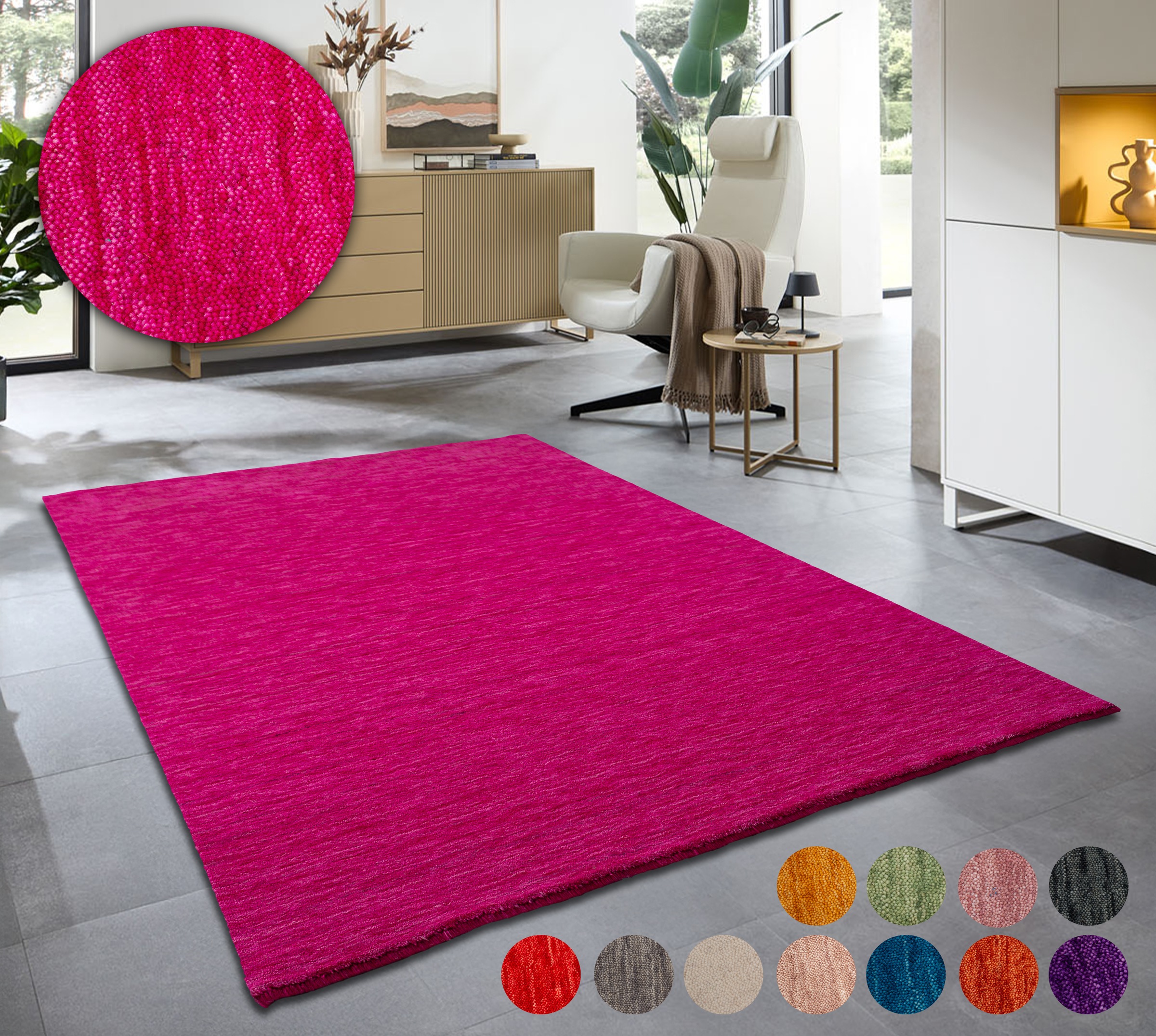 Image of GOODproduct Wollteppich "Karchau" rechteckig 13 mm Höhe Handweb Teppich, meliert, reine Wolle, handgewebt, brilliante Farben