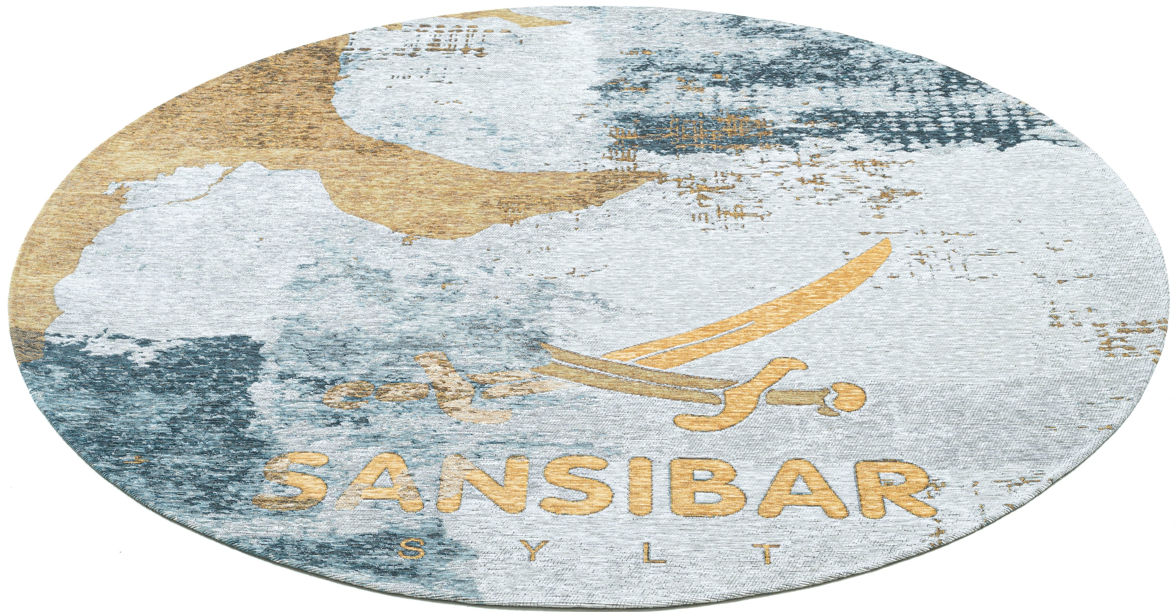 Image of Sansibar Teppich "Keitum 012" rund 3 mm Höhe Flachgewebe, modernes Design, Motiv Sylt & gekreuzte Säbel