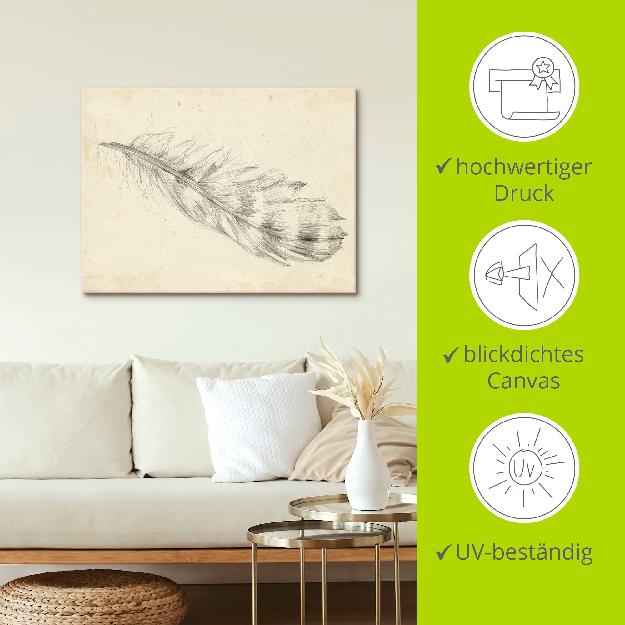 Artland Tableau sur toile »Federskizze II« 1 cuis tlg. auf Holzrahmen gespannt