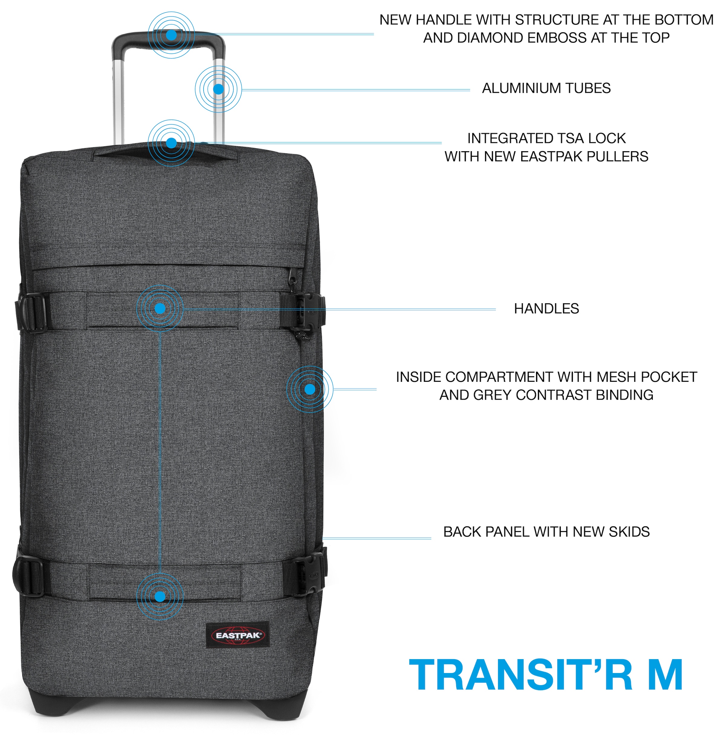 Eastpak Weichgepäck-Trolley »TRANSIT'R M«, 2 St. Rollen, Reisegepäck Aufgabegepäck Reisekoffer mit TSA Schloss Reisetasche