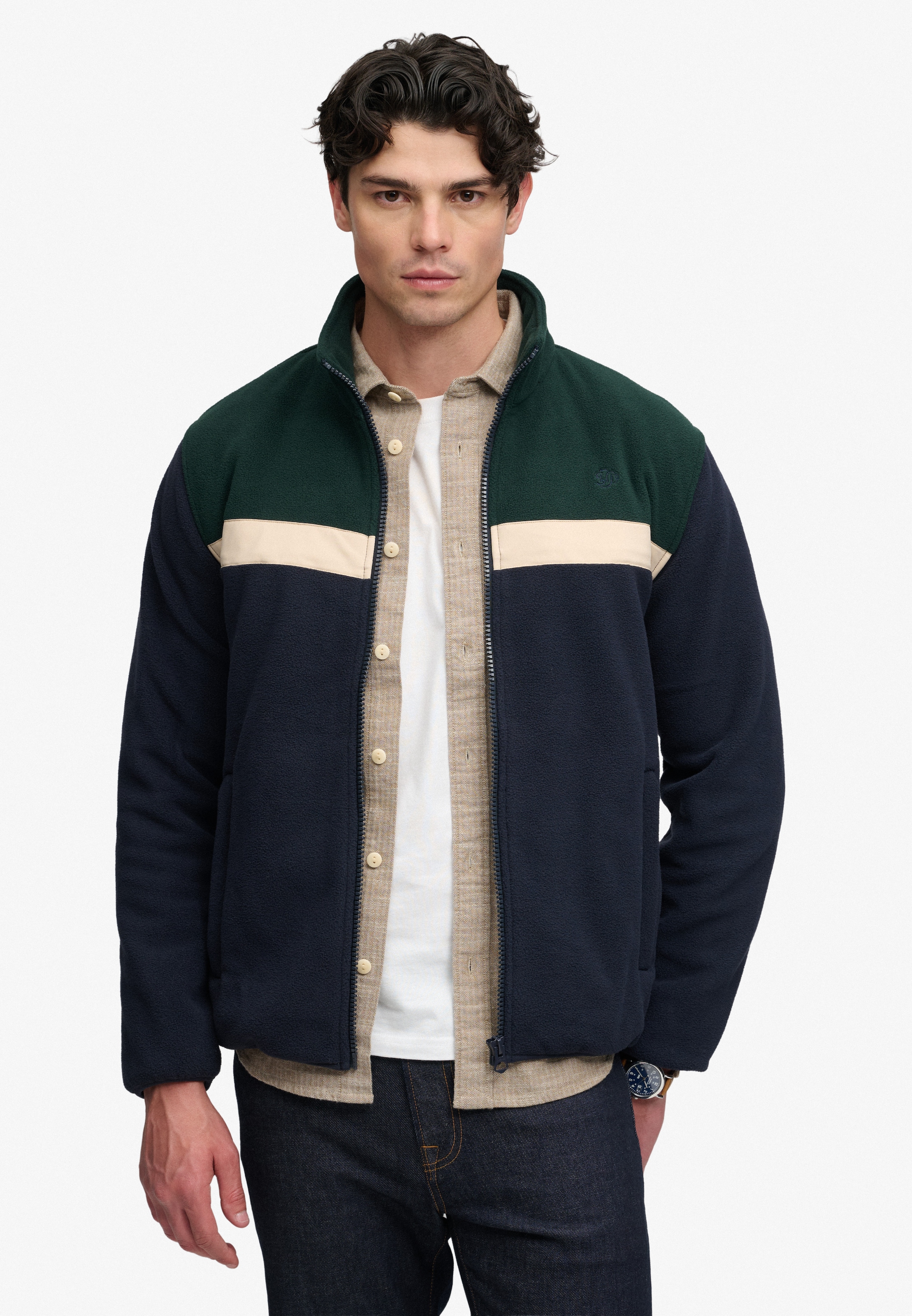 Image of Superdry Sweatjacke "TRICOLOUR FLEECE ZIP THRU" Kunstfaser, relaxed fit