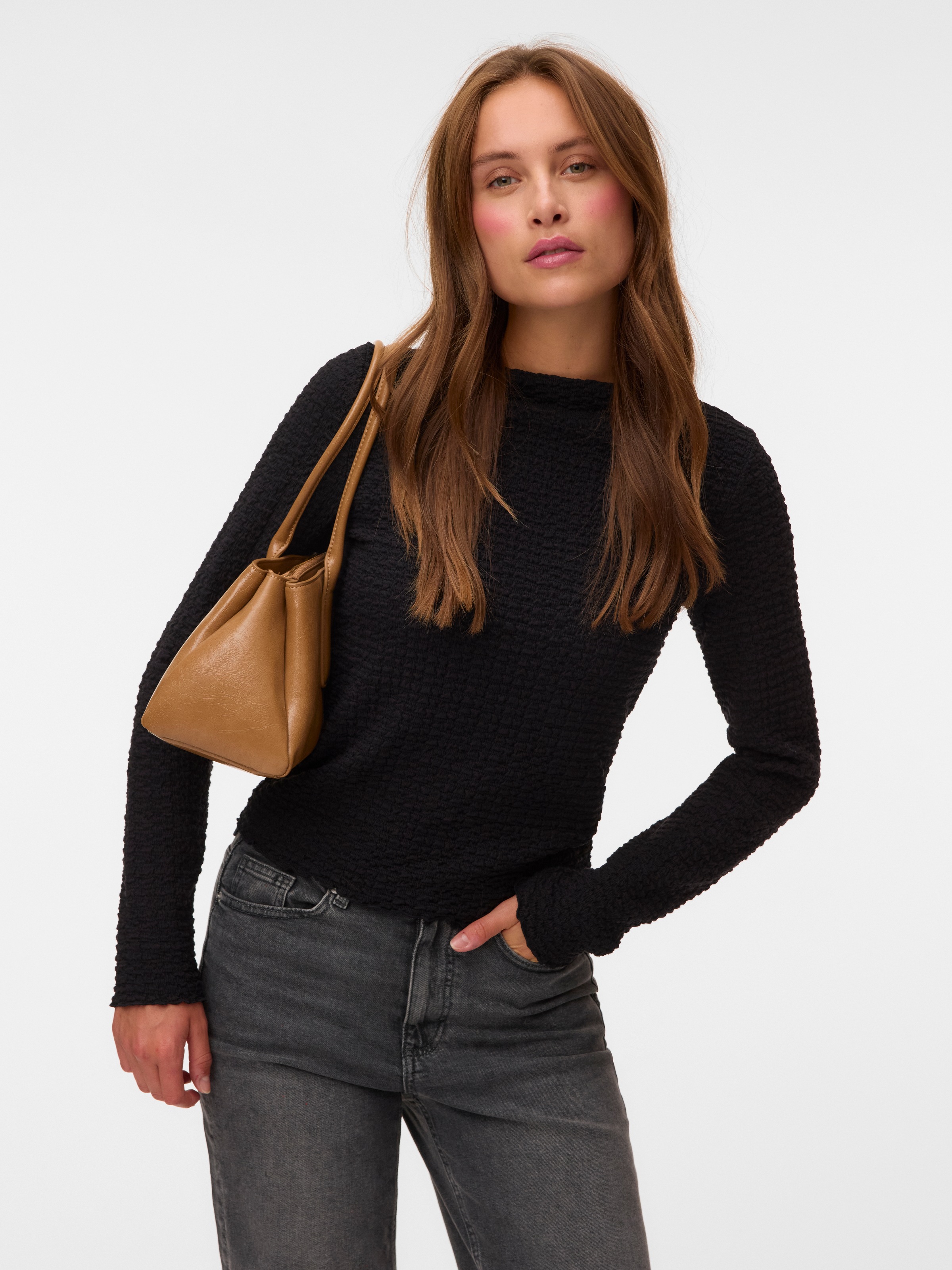 Image of Vero Moda Langarmshirt "VMZIA LS FUNNEL NECK TOP JRS NOOS" Baumwollmischung, regular fit