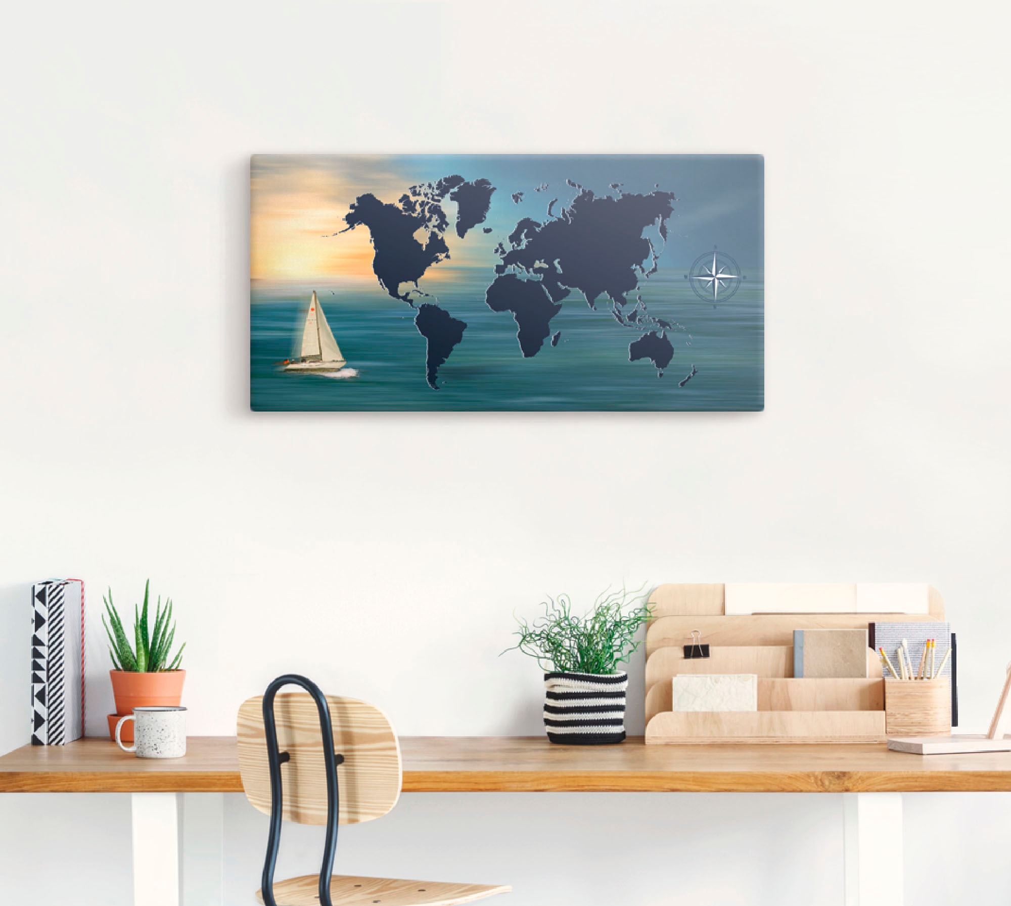 Artland Wandbild »Weltumsegelung mit Weltkarte«, Landkarten, (1 St.), als Leinwandbild, Poster in verschied. Grössen