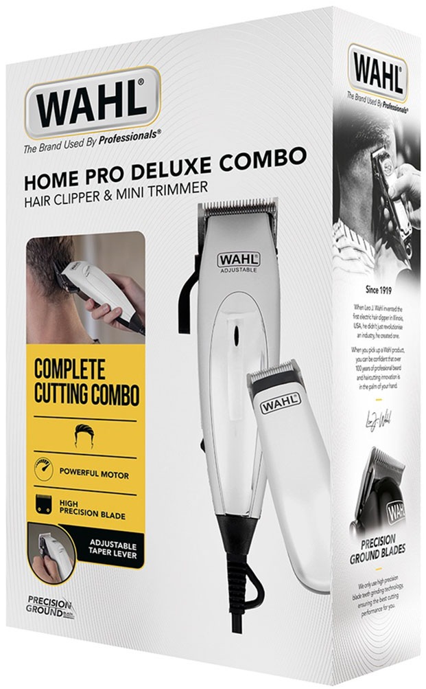 Wahl Haar- und Bartschneider »Home Pro Deluxe Combo«, 10 Aufsätze, Einstellbarer Verstellhebel, Batteriebetriebener Mini-Trimmer