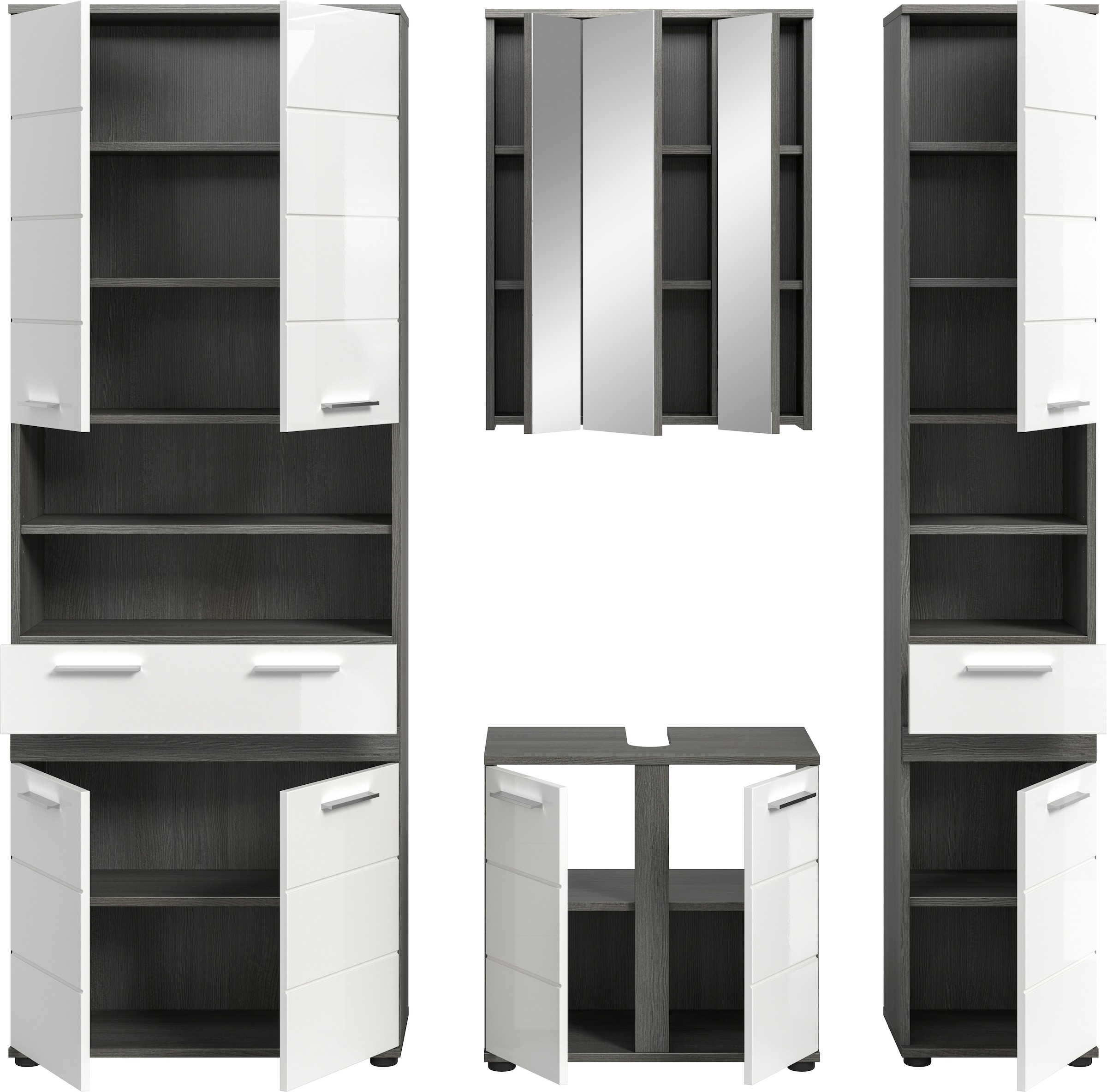 welltime Badmöbel-Set »LUCCA, 4-tlg. Badkombination, viel Stauraum, modernes Design« 4 Stk. tlg.