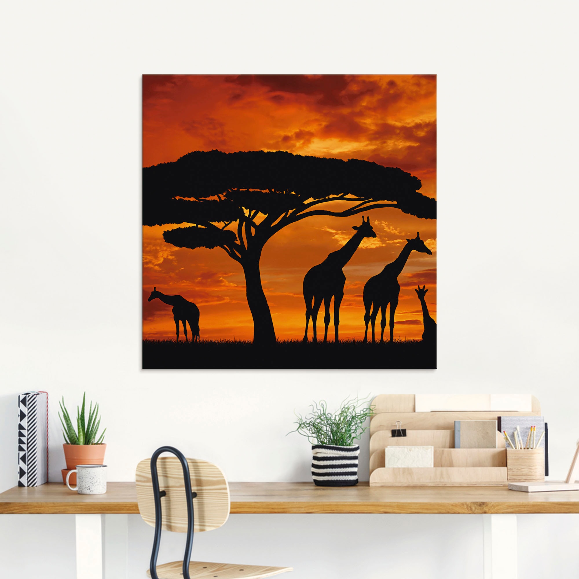 Artland Glasbild »Herde von Giraffen im Sonnenuntergang«, Wildtiere, (1 St.), in verschiedenen Grössen