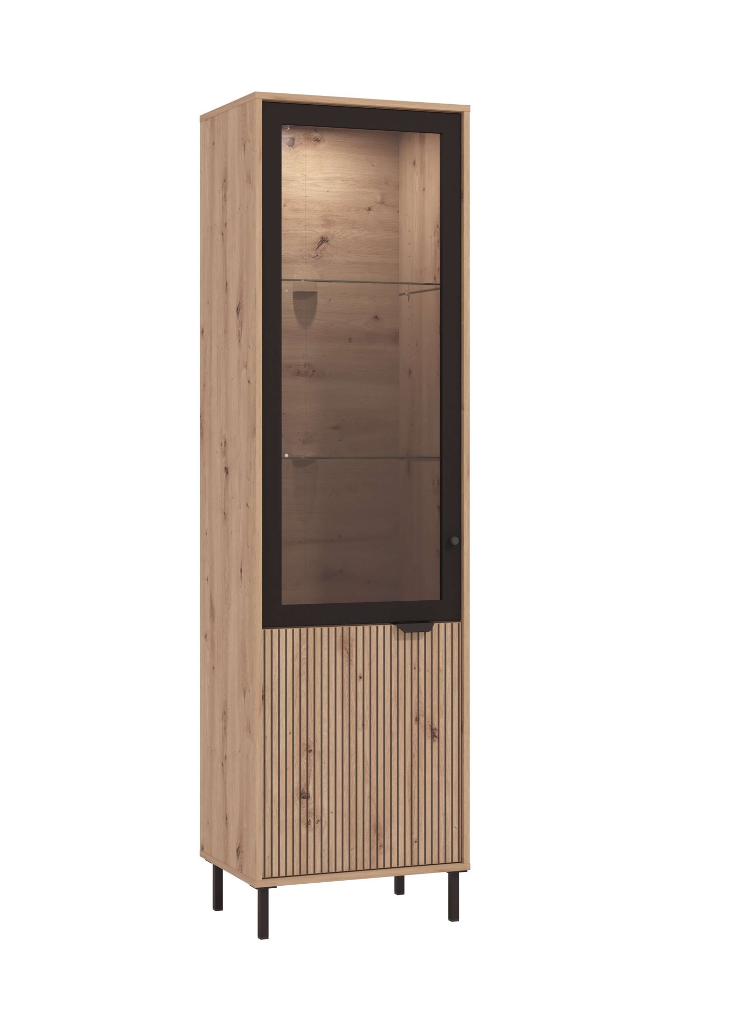 Home affaire Vitrine »Mayenne Vitrinenschrank, Standvitrine, Showcase, B/H: 54,5/195 cm« Holztür mit Rillen-Optik, Glastür, Modernes Design