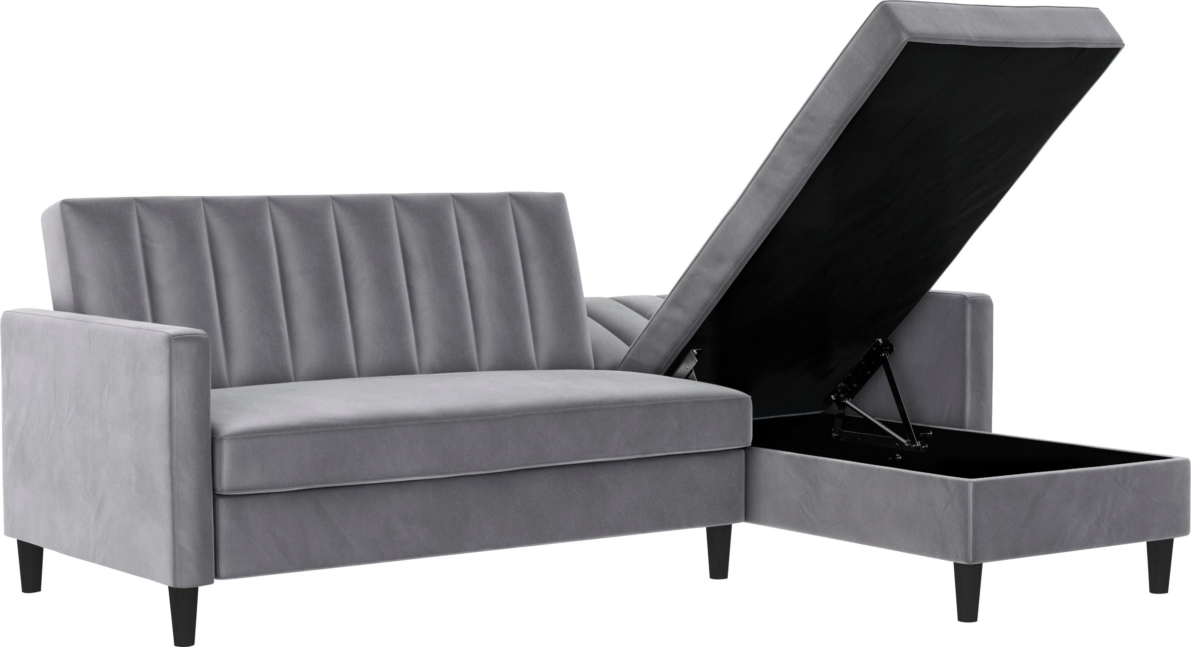Dorel Home Ecksofa mit Schlafffunktion, Recamiere mit Stauraum beidseitig montierbar, Rückenlehne 2-teilig und 3-fach verstellbar