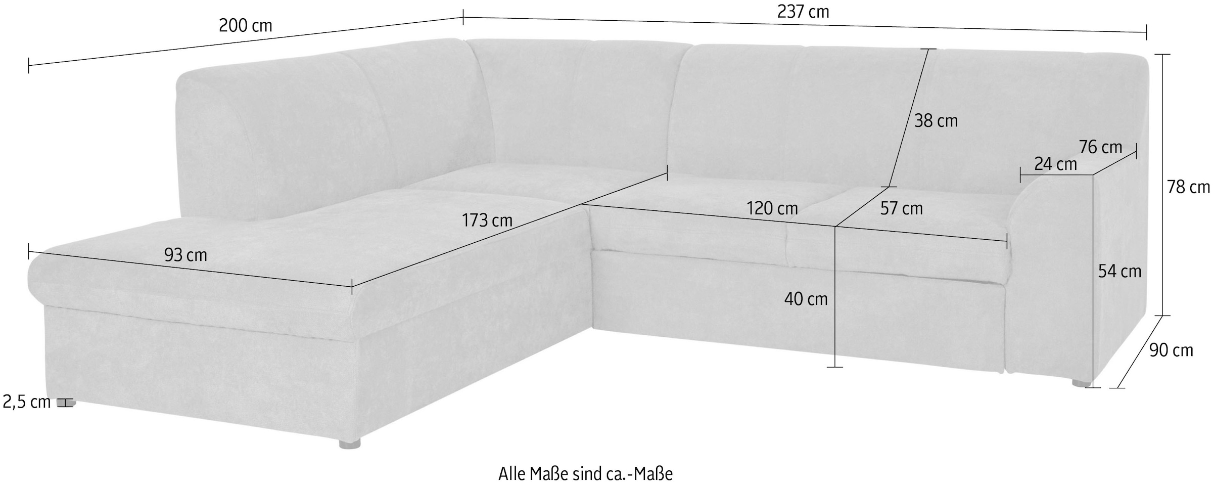 DOMO collection Canapé d'angle »Topper zeitlos elegant, kompakte StellmasseL-Form« mit Ottomane, wahlweise mit Schlaffunktion