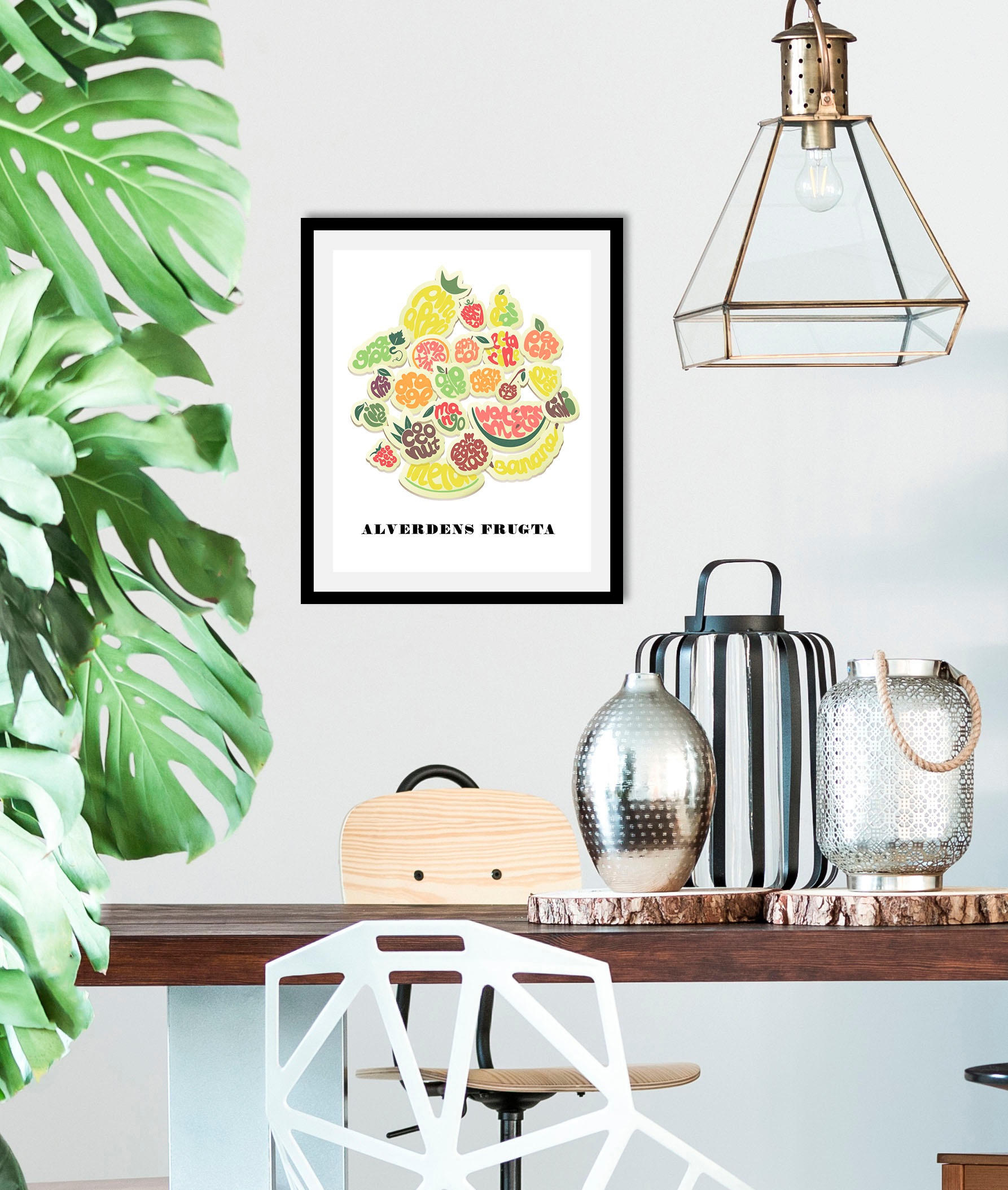 Image of queence Bild "Estrupi" Essen Kunst Lebensmittel Obst Obst Bilder Schriftzug 1 Stk. tlg. gerahmt