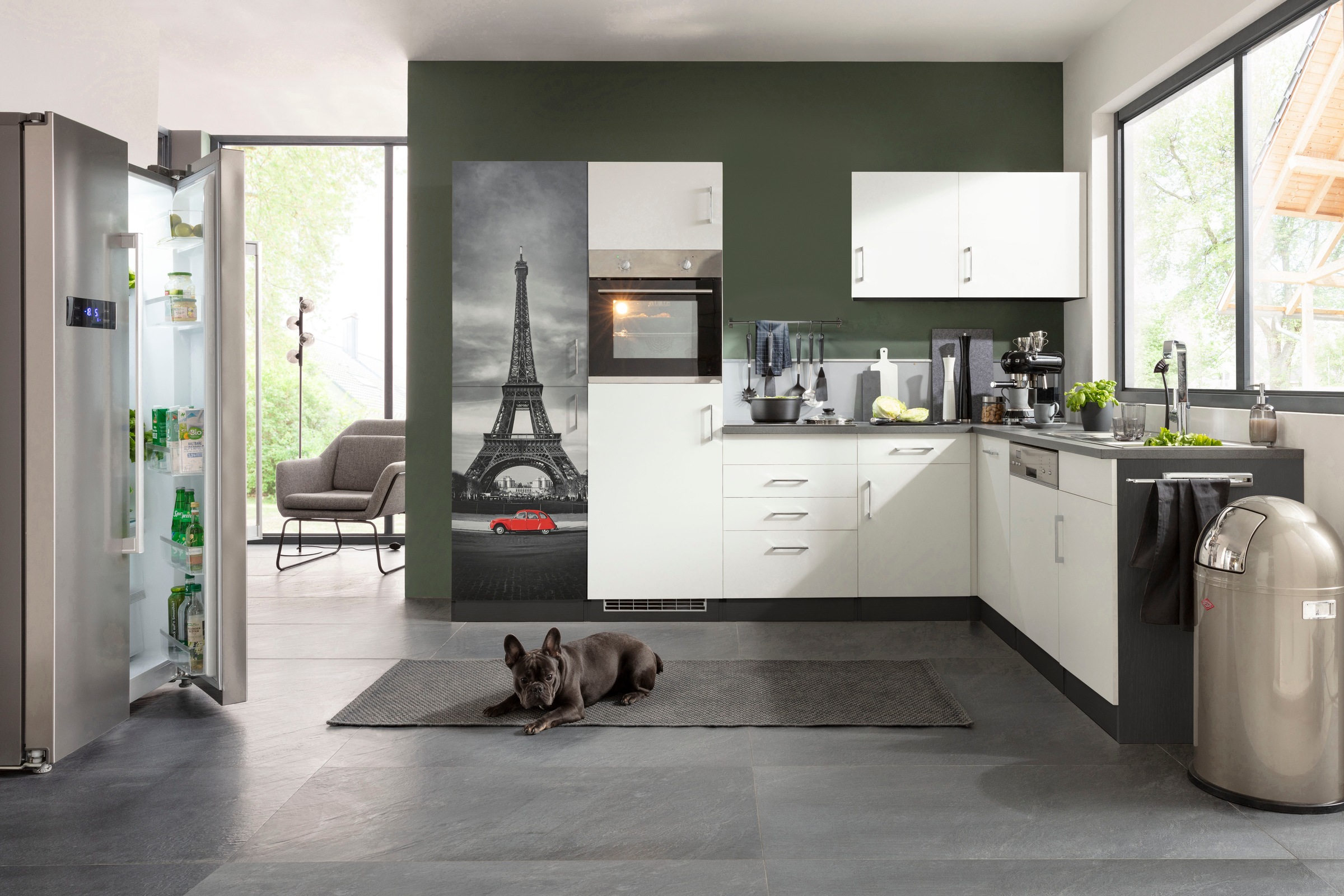 KOCHSTATION Küchenzeile "KS-Paris – Küchen mit einzigartigen Fotomotiven auf den Fronten" Stellbreite 290/220 cm, wahlweise mit E-Geräten und Induktion