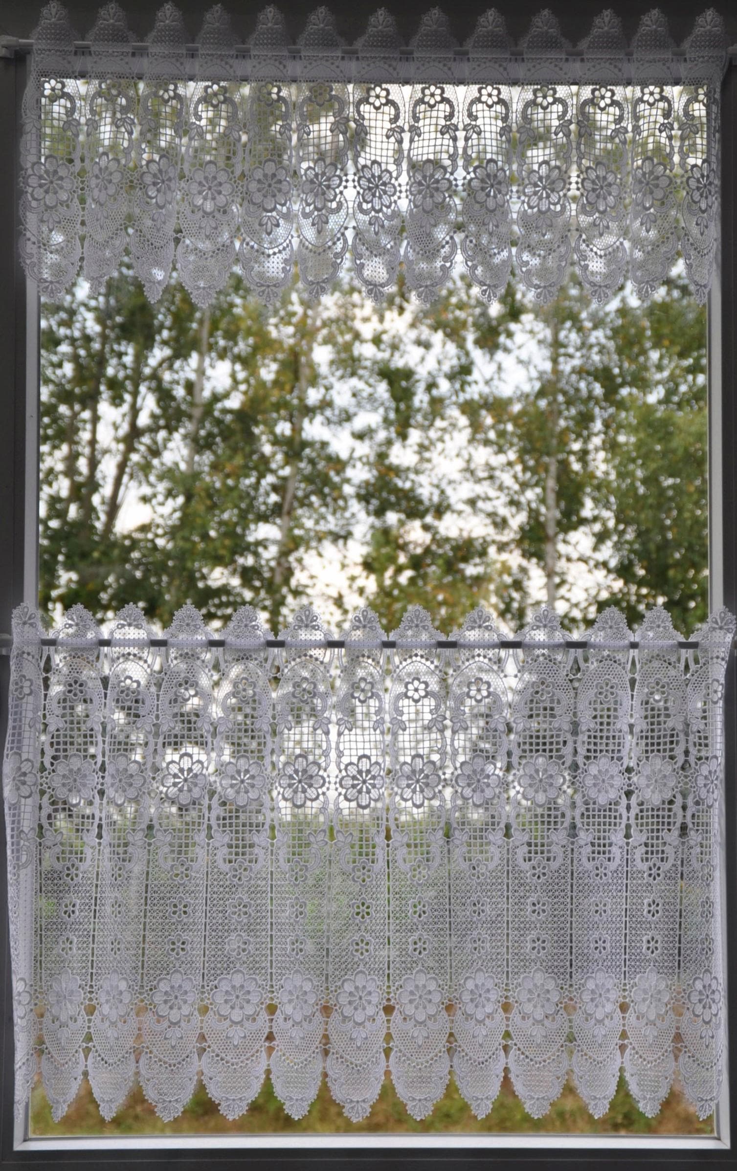 Image of Stickereien Plauen Scheibengardine "Blumenpanneau" Stangendurchzug 1 Stk. tlg. mit echter Plauener Spitze Stickerei