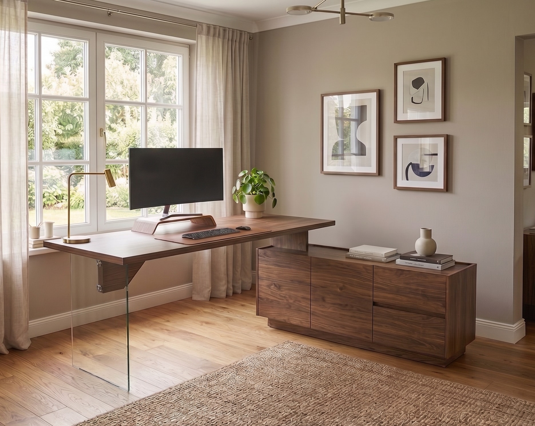 Jahnke Bureau d'angle »LUX C 160 E« bureau d'angle, montable des deux côtés, verre, 2 compartiments + 2 tiroirs