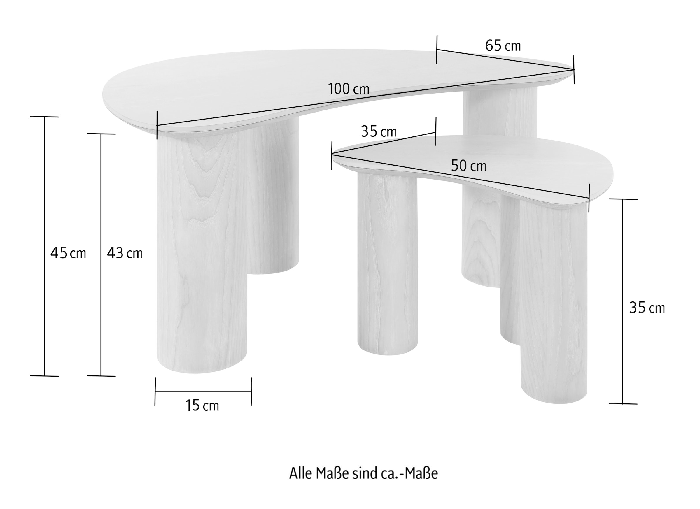 homsy by Ana Johnson Table basse »Laysy« Set, 2 cuis tlg. mit einer Keramikplatte und massiven Eschenholzbeinen