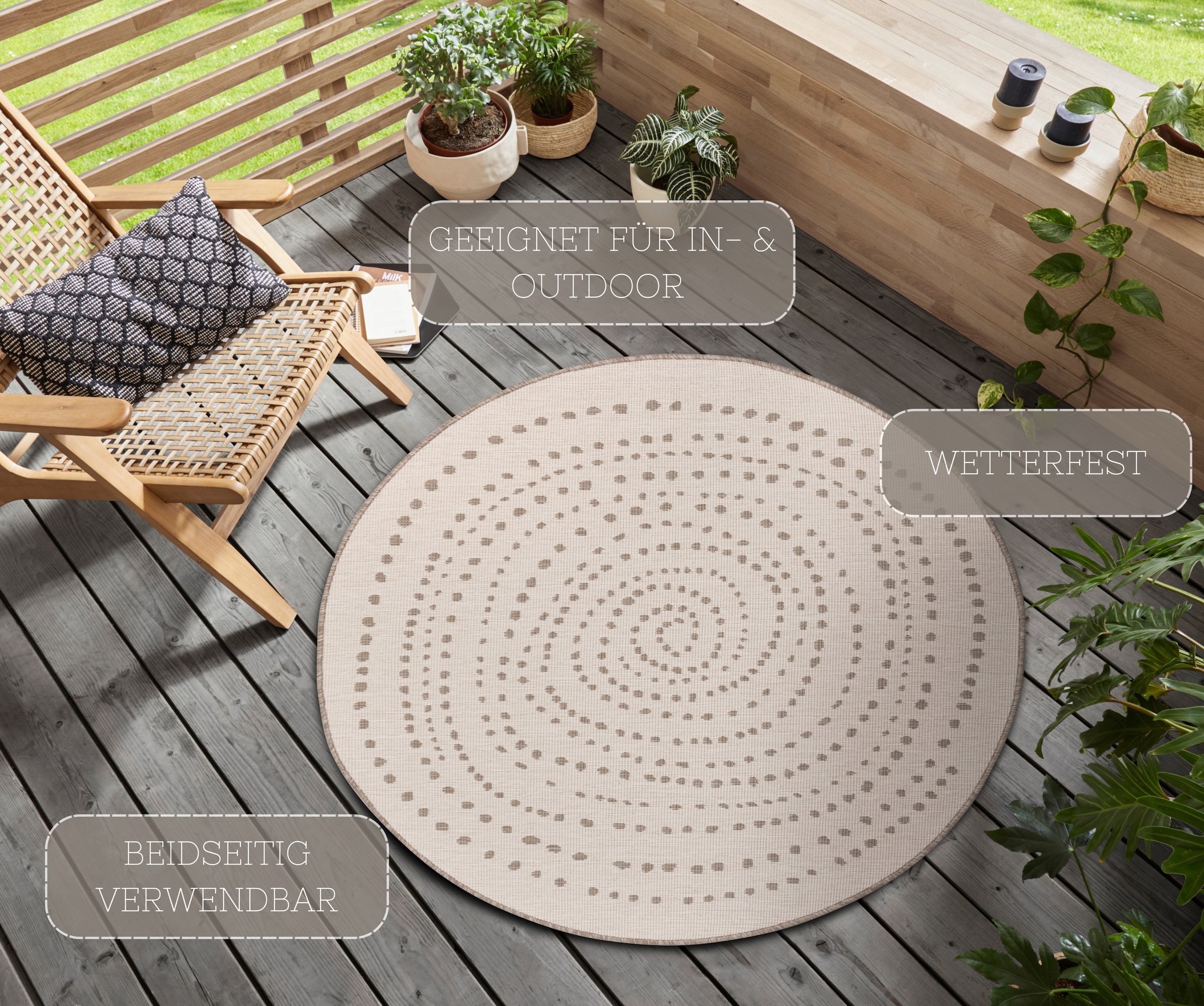 NORTHRUGS Teppich »Bali«, rund, 5 mm Höhe, In-& Outdoor, Wetterfest, Balkon, Garten, Wohnzimmer, Wasserfest