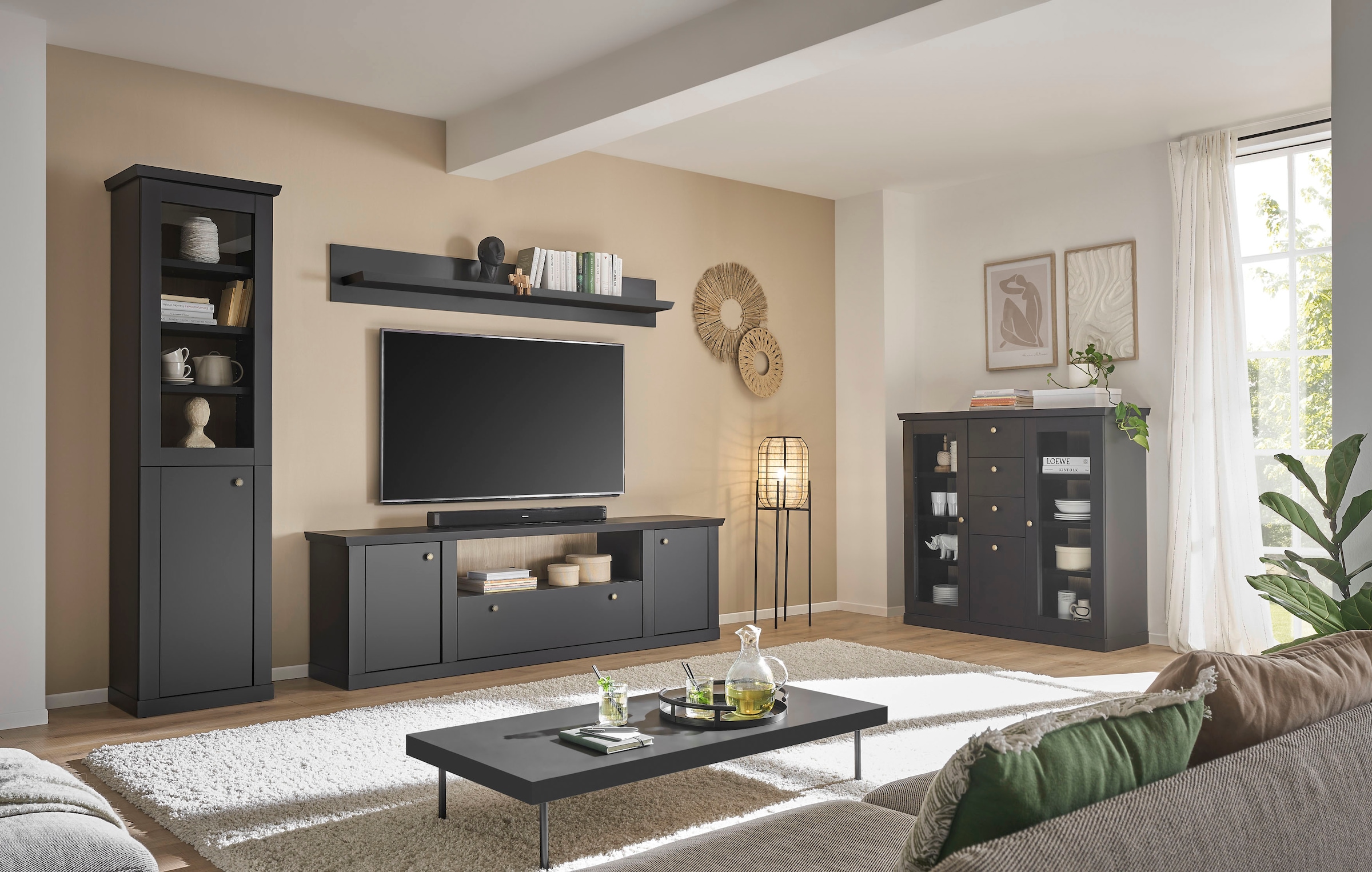 Home affaire Wohnwand »Lincoln, moderne Anbauwand, Komplettset im Landhausstil« Komplett-Set, 3 Stk. tlg.