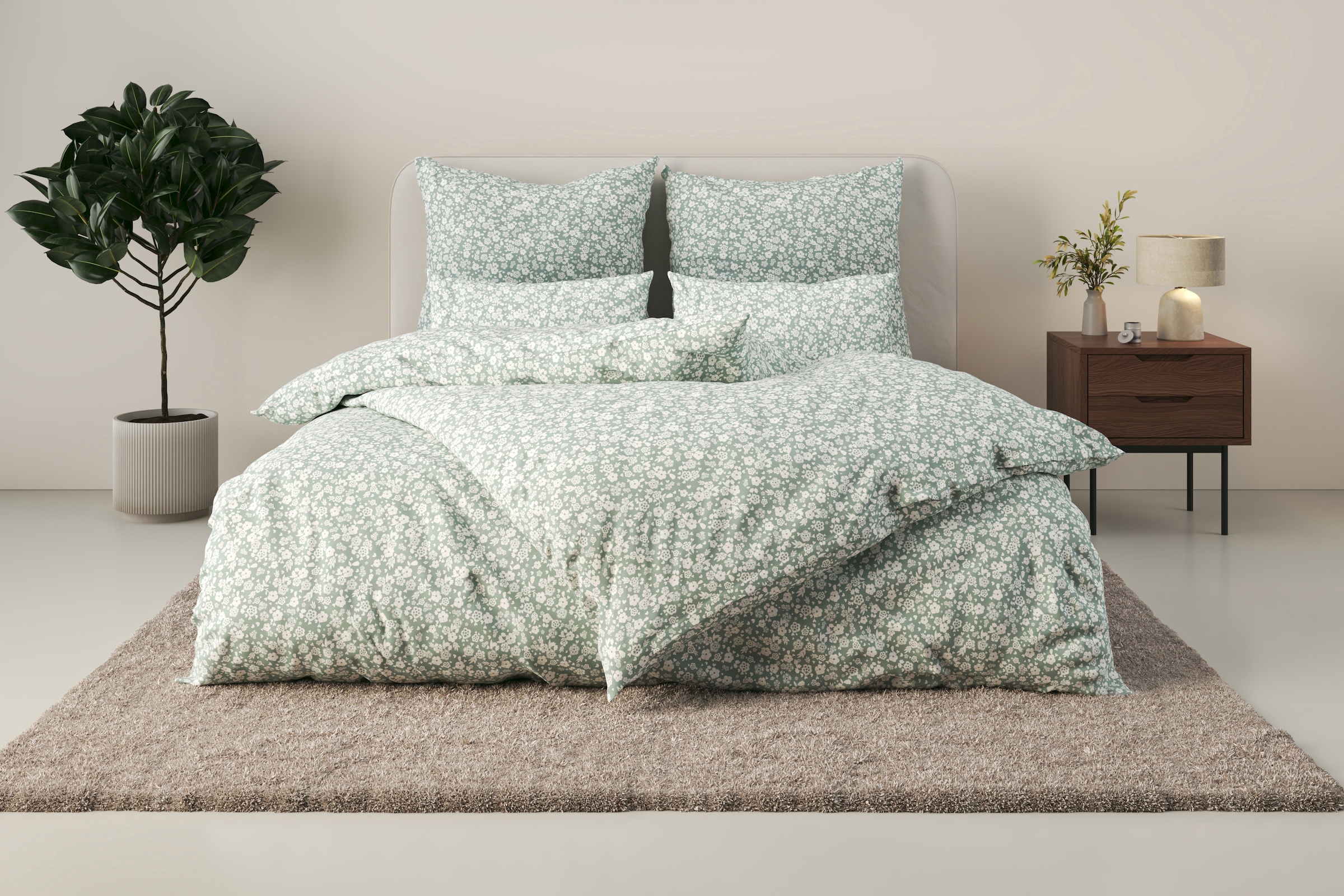Image of GOODproduct Bettwäsche "Mariby in Gr. 135x200, 155x220 cm u.a. Bettwäsche-Set mit Blumen" 2 mit feinem Blümchen Design, skandinavisch, romantische Bettwäsche