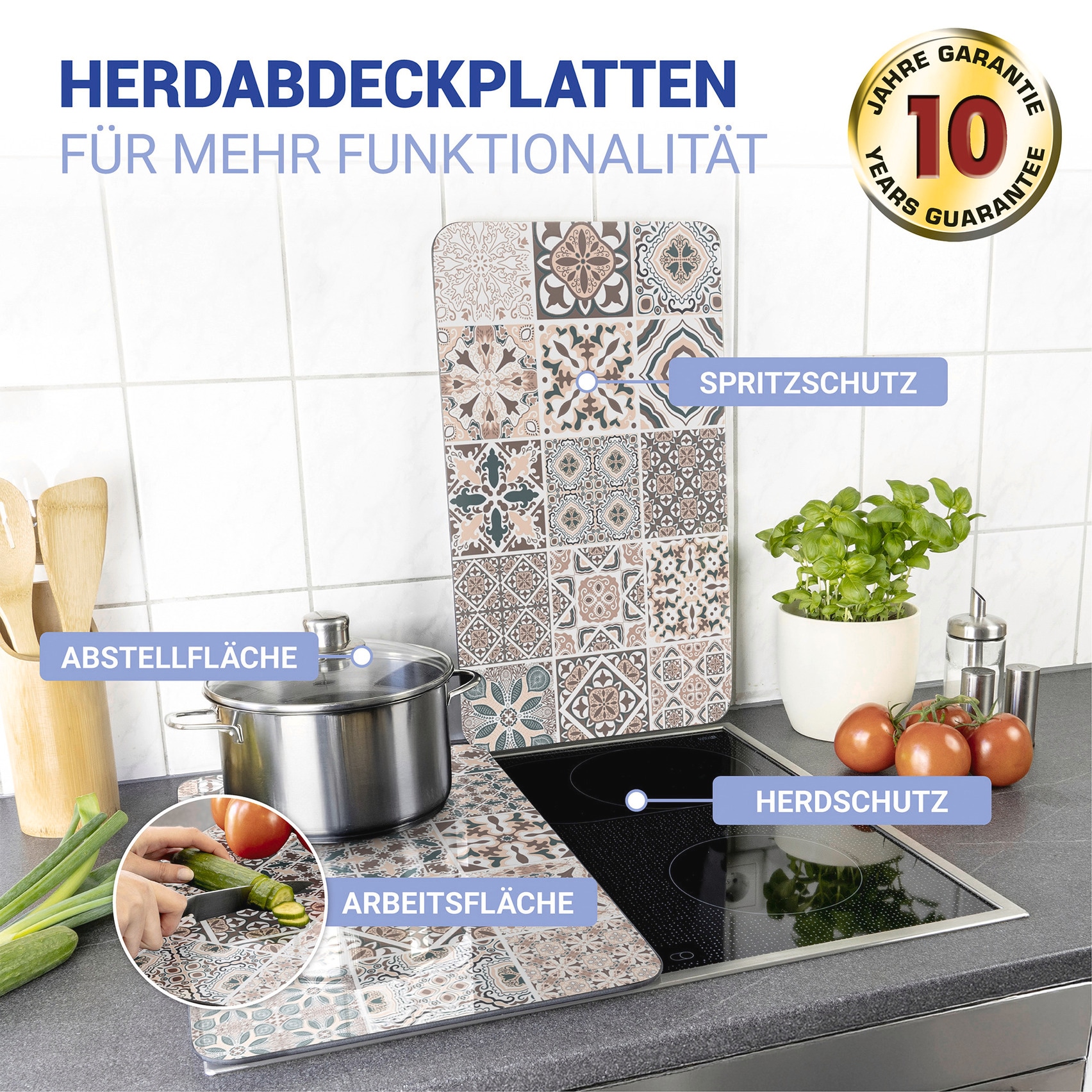 WENKO Herd-Abdeckplatte »Universal Modell Kachel«, (2 tlg.), Herdabdeckung für alle Herdarten, kratzfest, mit rutschfesten Füssen