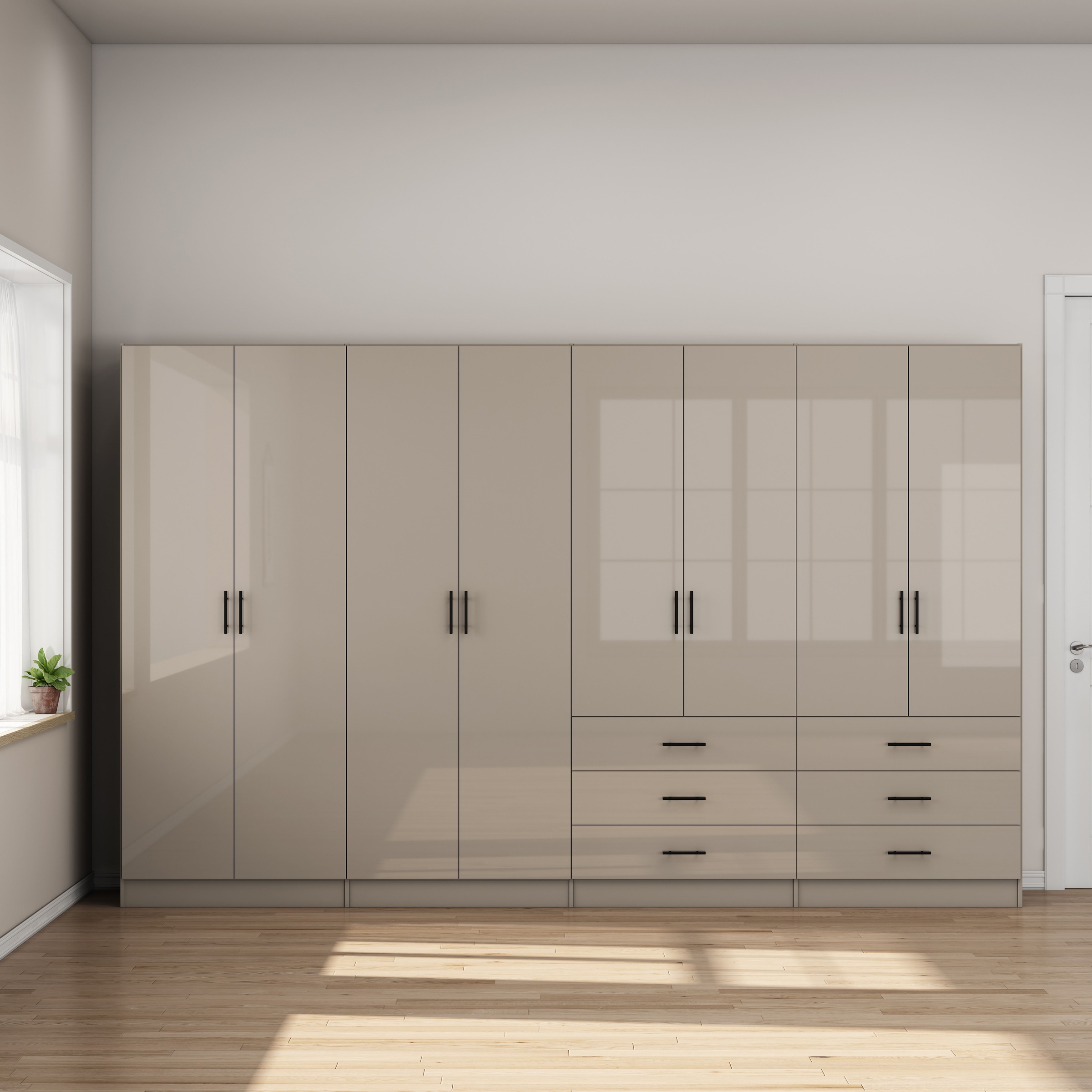 GOODproduct Kleiderschrank »Trento Schlafzimmerschrank Garderobe hochglanz« Schrank mit 8 Türen und 6 Schubladen, hochglänzende Fronten