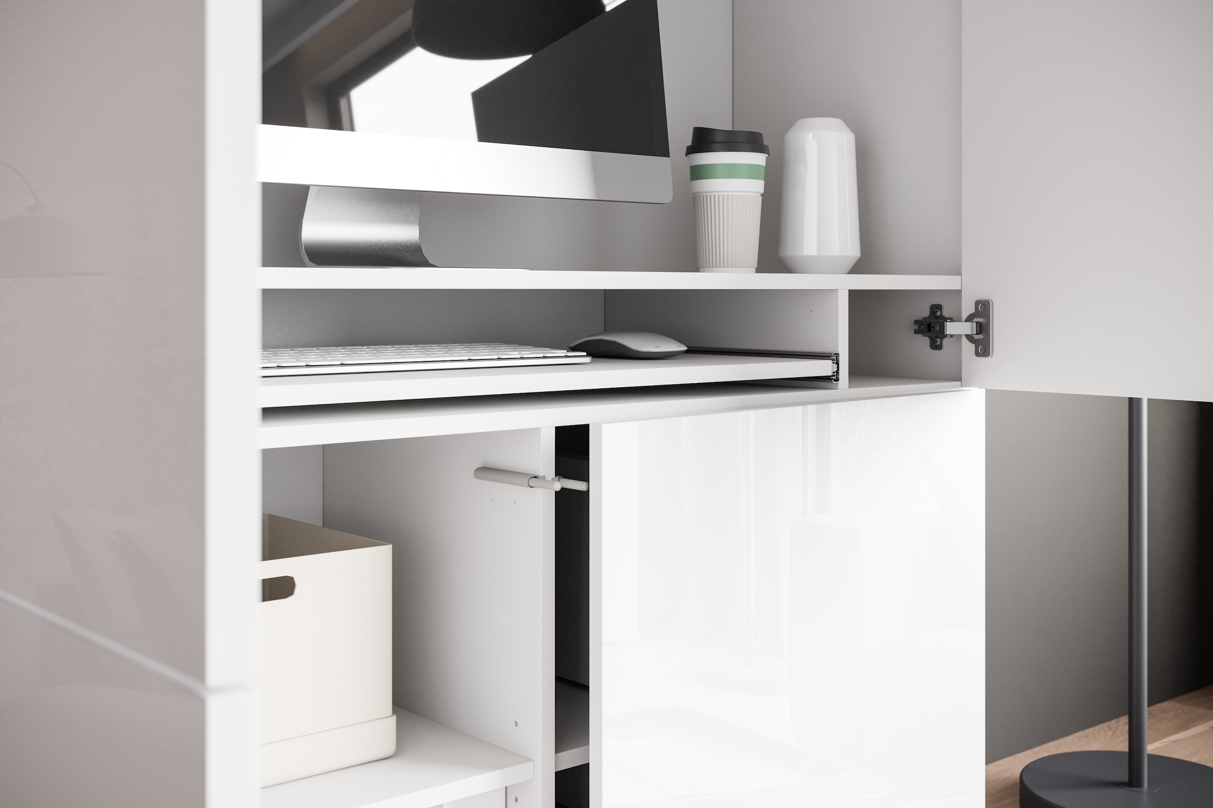 GOODproduct Armoire pour PC »Kenia, Sekretär, Home Office« 1 cuis tlg. avec push-to-open, tiroir clavier et rangement pratique
