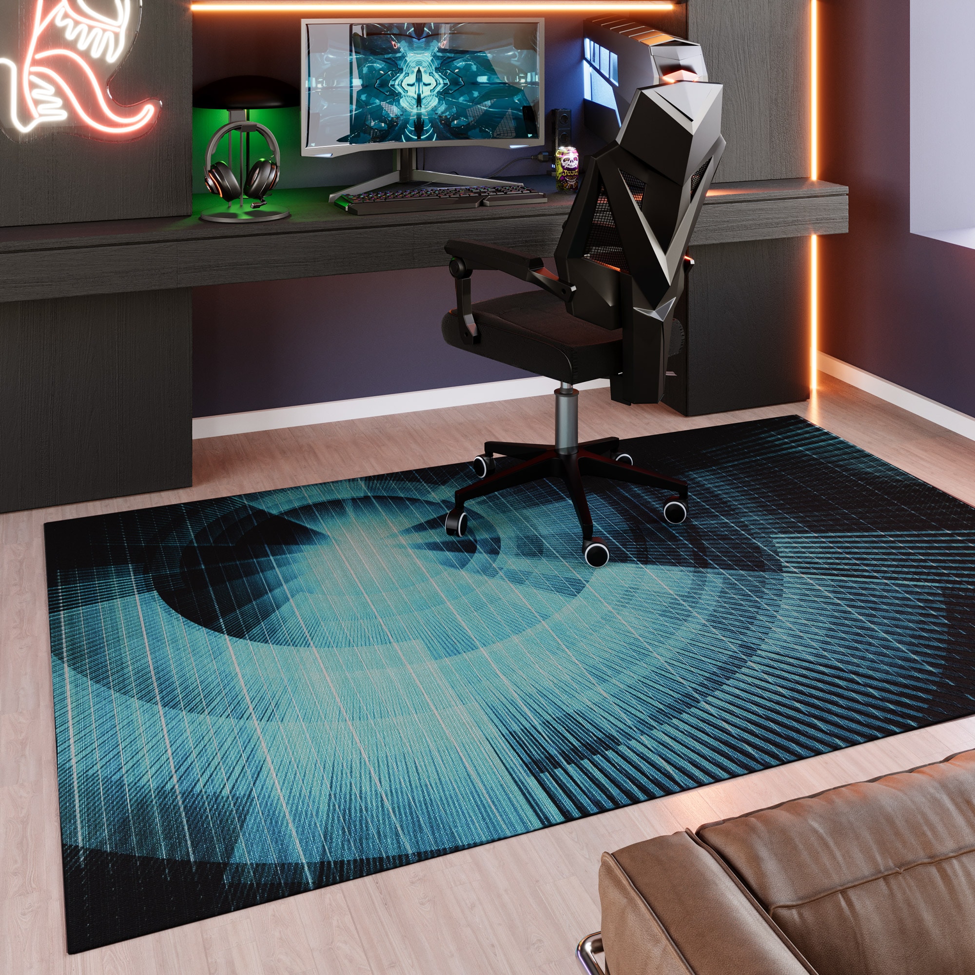 Image of Wecon home Teppich "Cyber Swirl" rechteckig 5 mm Höhe Gamer Teppich, gewebt, Cyberpunk, robust, Gaming Room, rutschfest