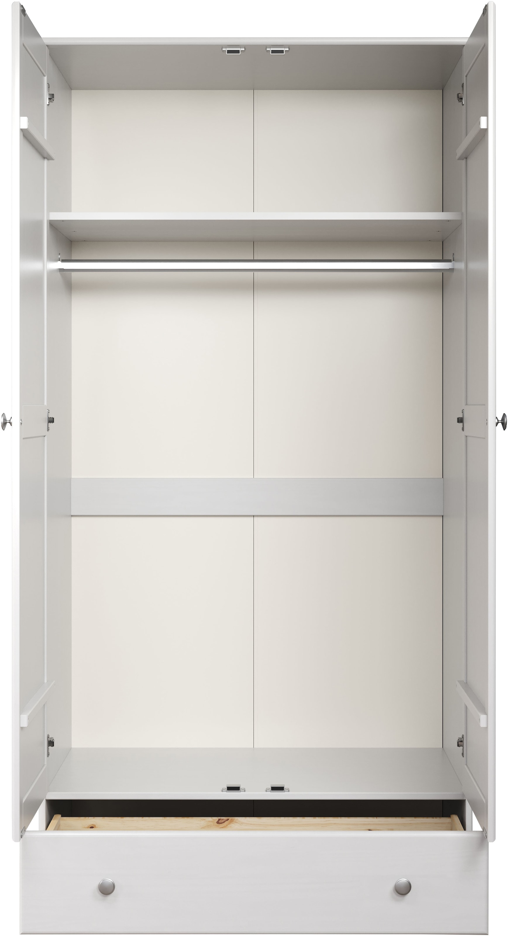 Home affaire Kleiderschrank »Delsbo Garderobenschrank Wäscheschrank Schlafzimmer Massivholz« Bestseller Schrank in Landhaus Design, 1 Stk. tlg. Drehtürenschrank aus Kiefernholz - mit Schublade und Kleiderstange