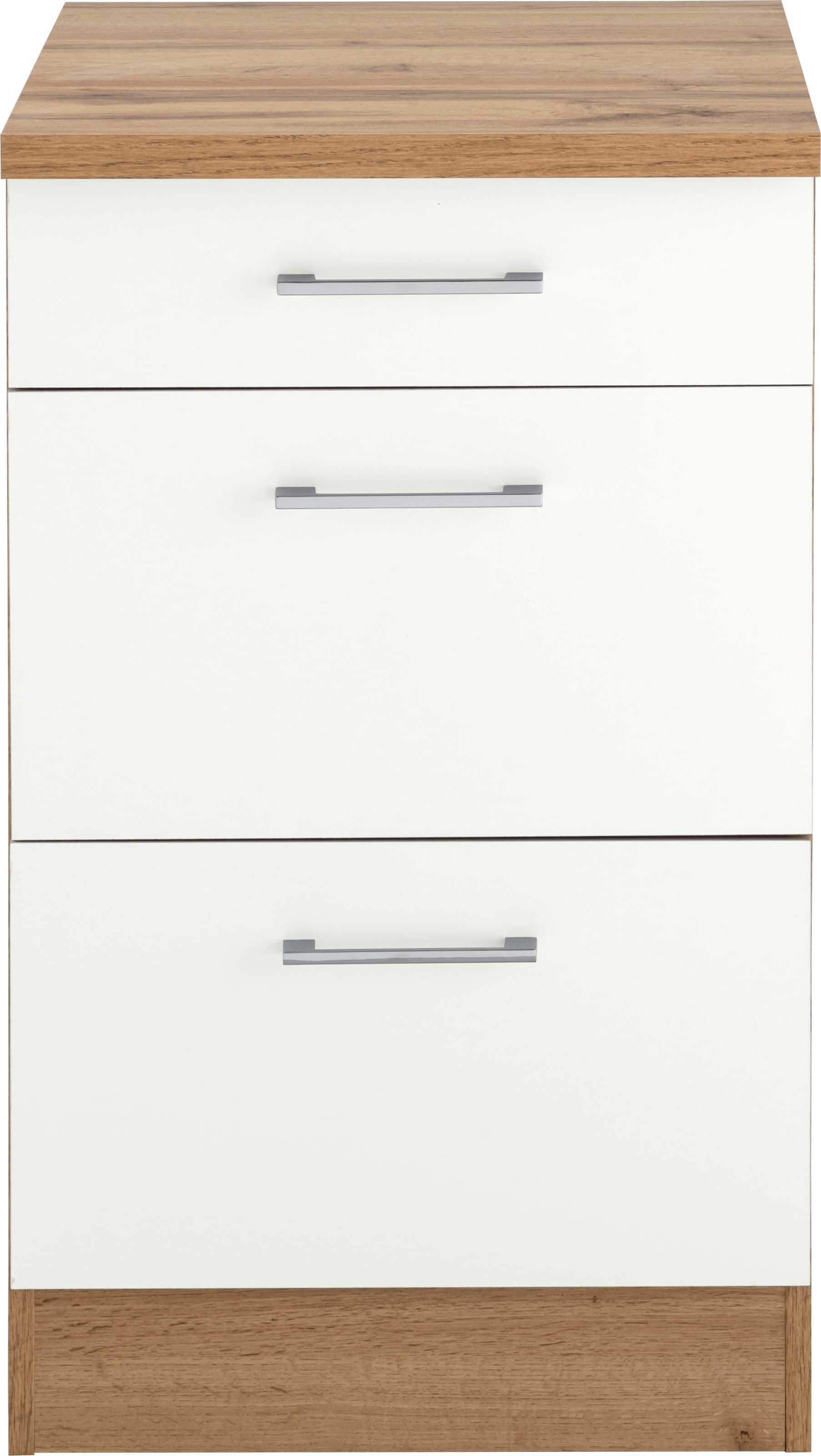 KOCHSTATION Armoire basse coulissante »KS-Colmar« 50 cm, avec poignée en métal, tout à portée de main grâce à deux grands tiroirs