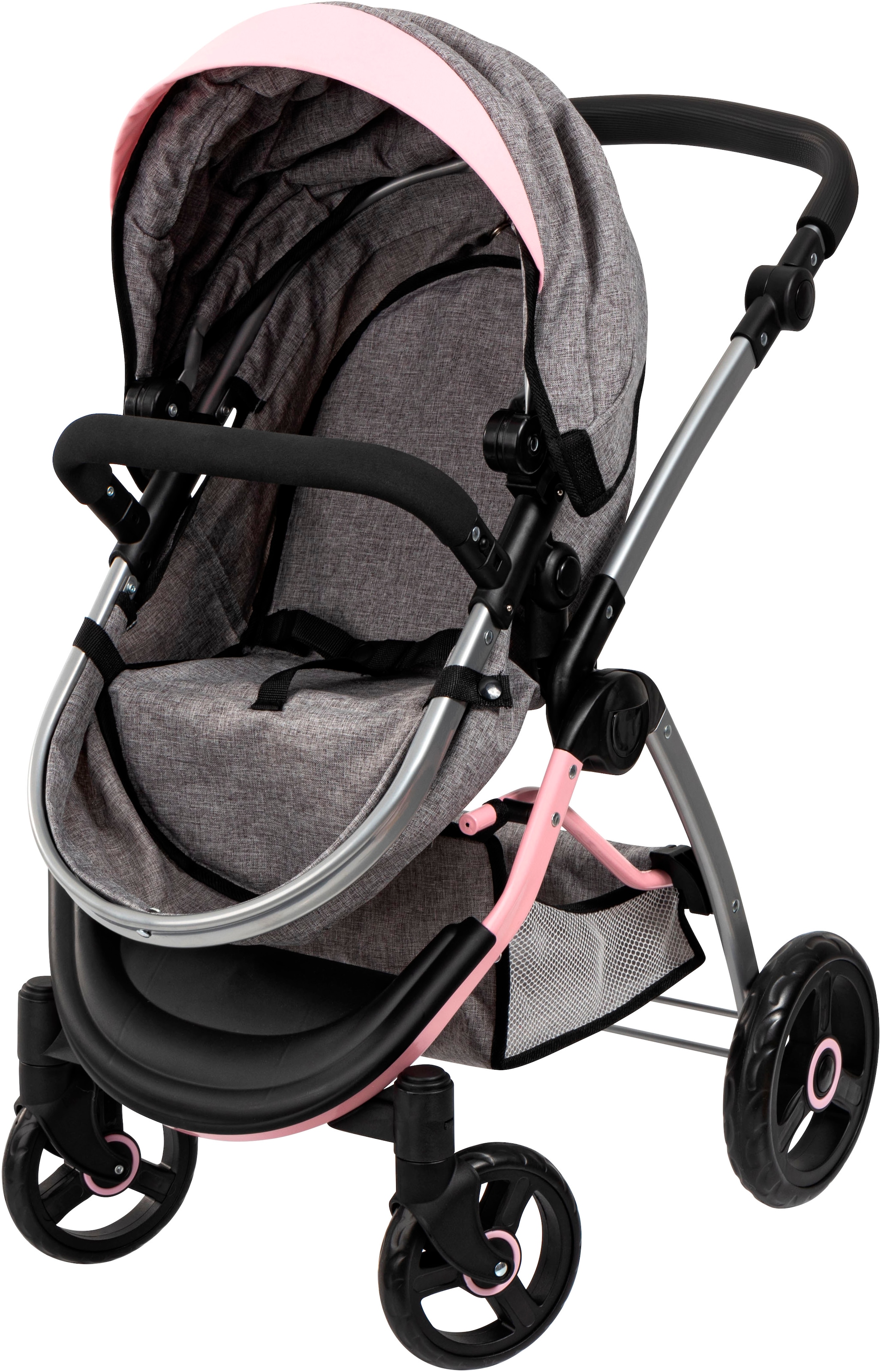 Bayer Kombi-Puppenwagen »City Max grau/rosa« mit Wickeltasche