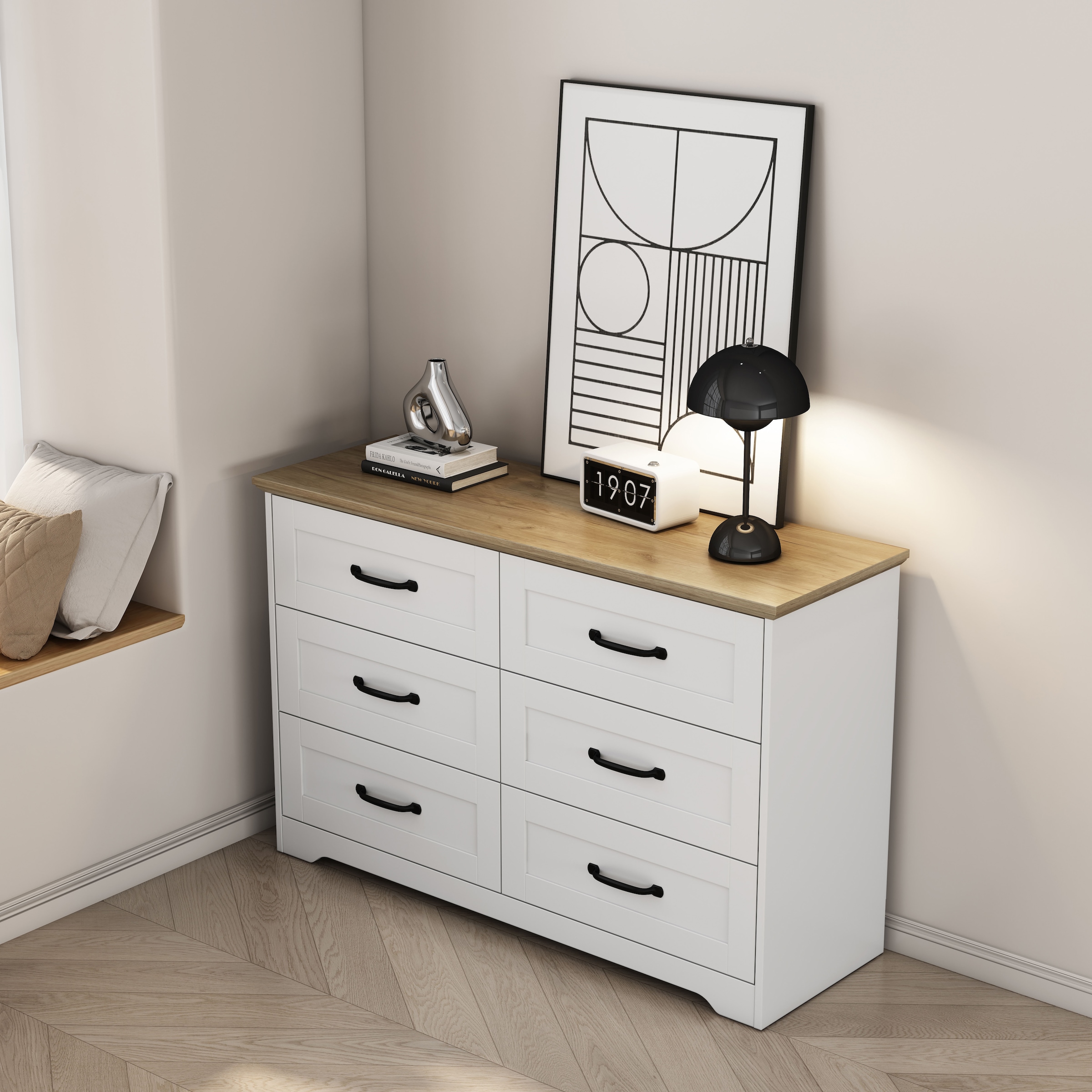GOODproduct Schubkastenkommode »Emmilia Sideboard Schubladenschrank Wäscheschrank im Landhaus Design« Scandi Design mit 6 Schubladen für viel Stauraum im Schlafzimmer,  Schrankkommode in hochwertiger Qualität