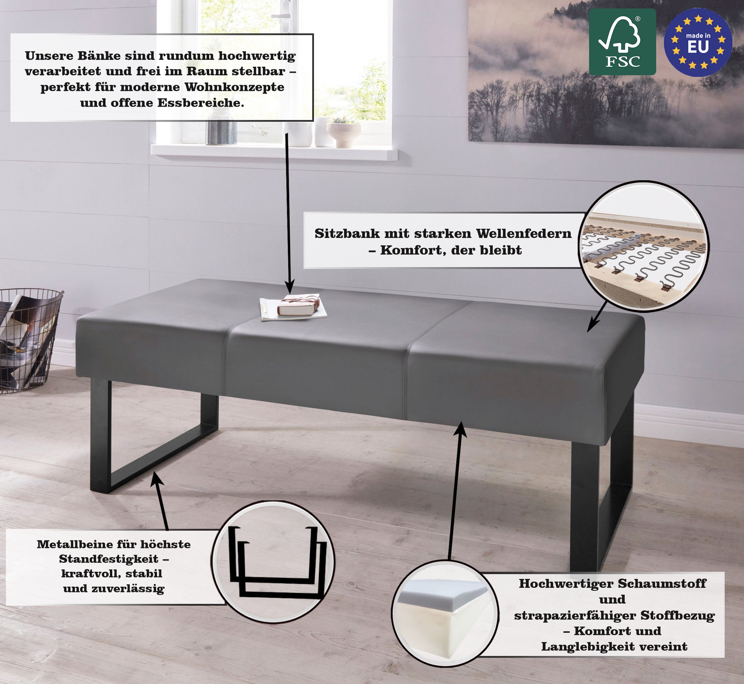 Home affaire Sitzbank »Oliver«, Breite 140cm, mit Metallgestell