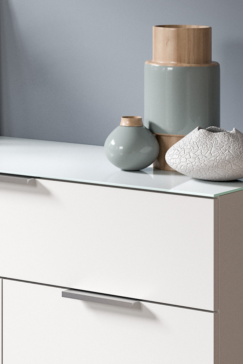 INOSIGN Sideboard »Raio, Breite 135 cm, 3 Türen, 1 Schubkasten, Oberboden mit Glasplatte«, Anrichte, Kommode, Schrank