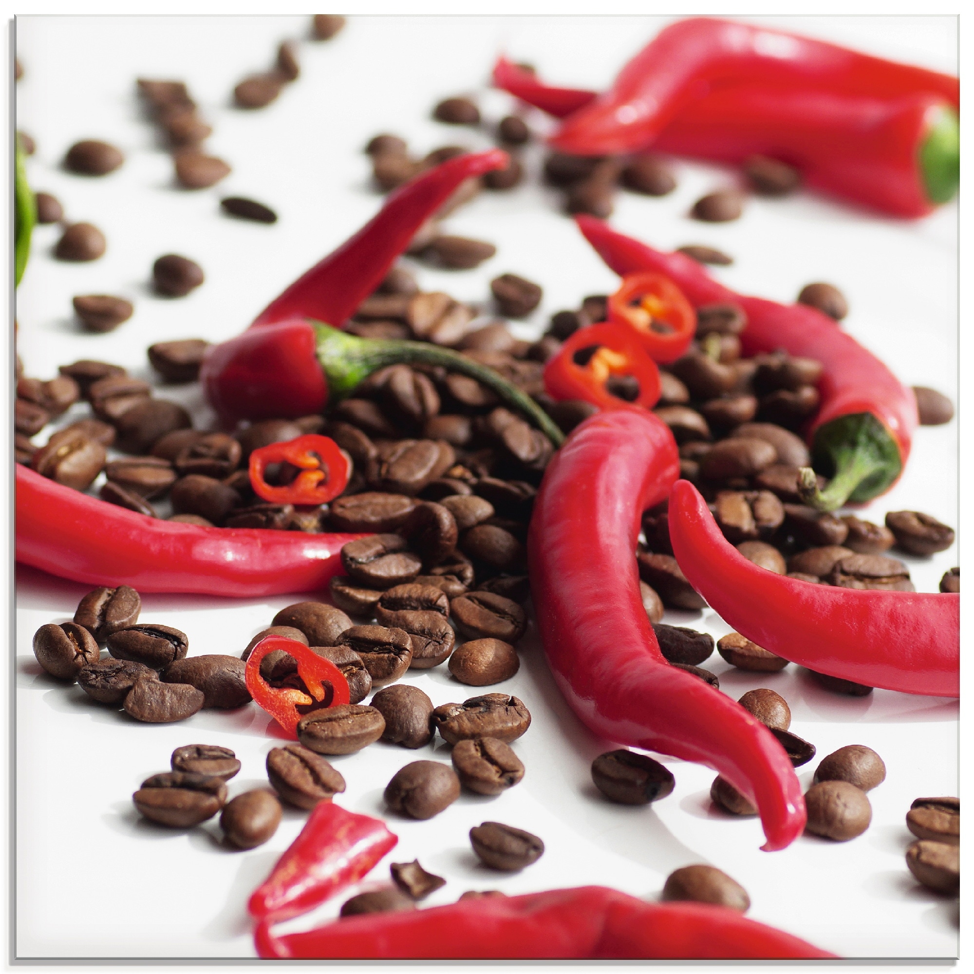 Image of Artland Glasbild "Frische Chili auf Kaffee" Lebensmittel 1 Stk. tlg. in verschiedenen Grössen