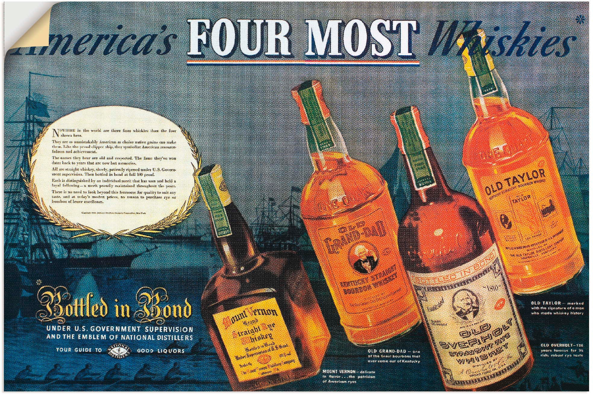 Image of Artland Wandbild »Amerikanischer Whiskey, 1938«, Ausstellungsplakate, (1 St.), in vielen Grössen & Produktarten - Alubild / Outdoorbild für den Aussenbereich, Leinwandbild, Poster, Wandaufkleber / Wandtattoo auch für Badezimmer geeignet bei Ackermann Vers