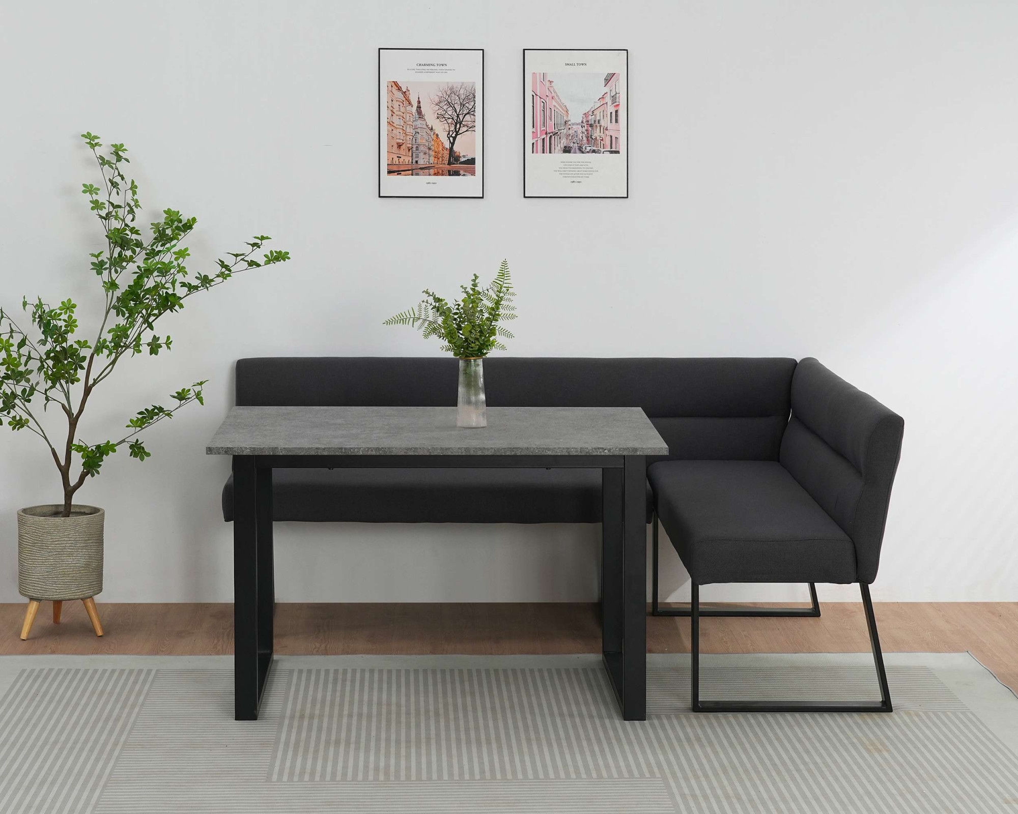 GOODproduct Banc de salle à manger »Ivanna« Structure métallique noire, revêtement en tissu tissé, largeur 193/152
