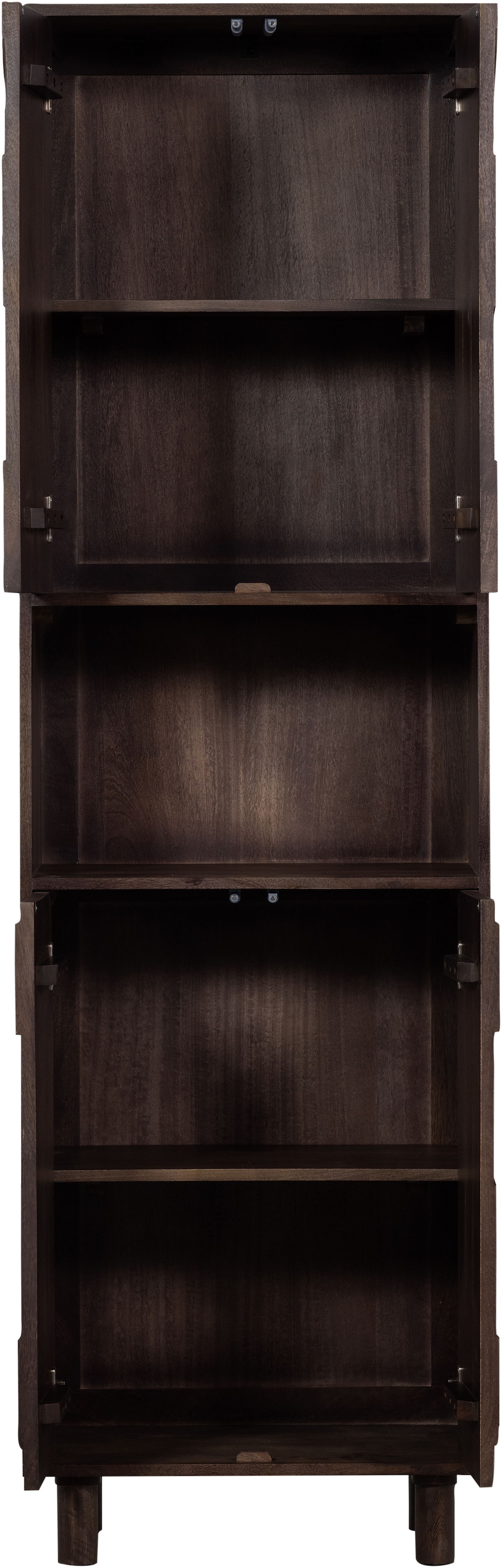 WOOOD Vitrine »Draw Mangoholz mit Druckmechanismus und 3D-Relieftüren 60x40x200 cm« Tragkraft 15 kg pro Boden, Wandbefestigung empfohlen ab 50 cm