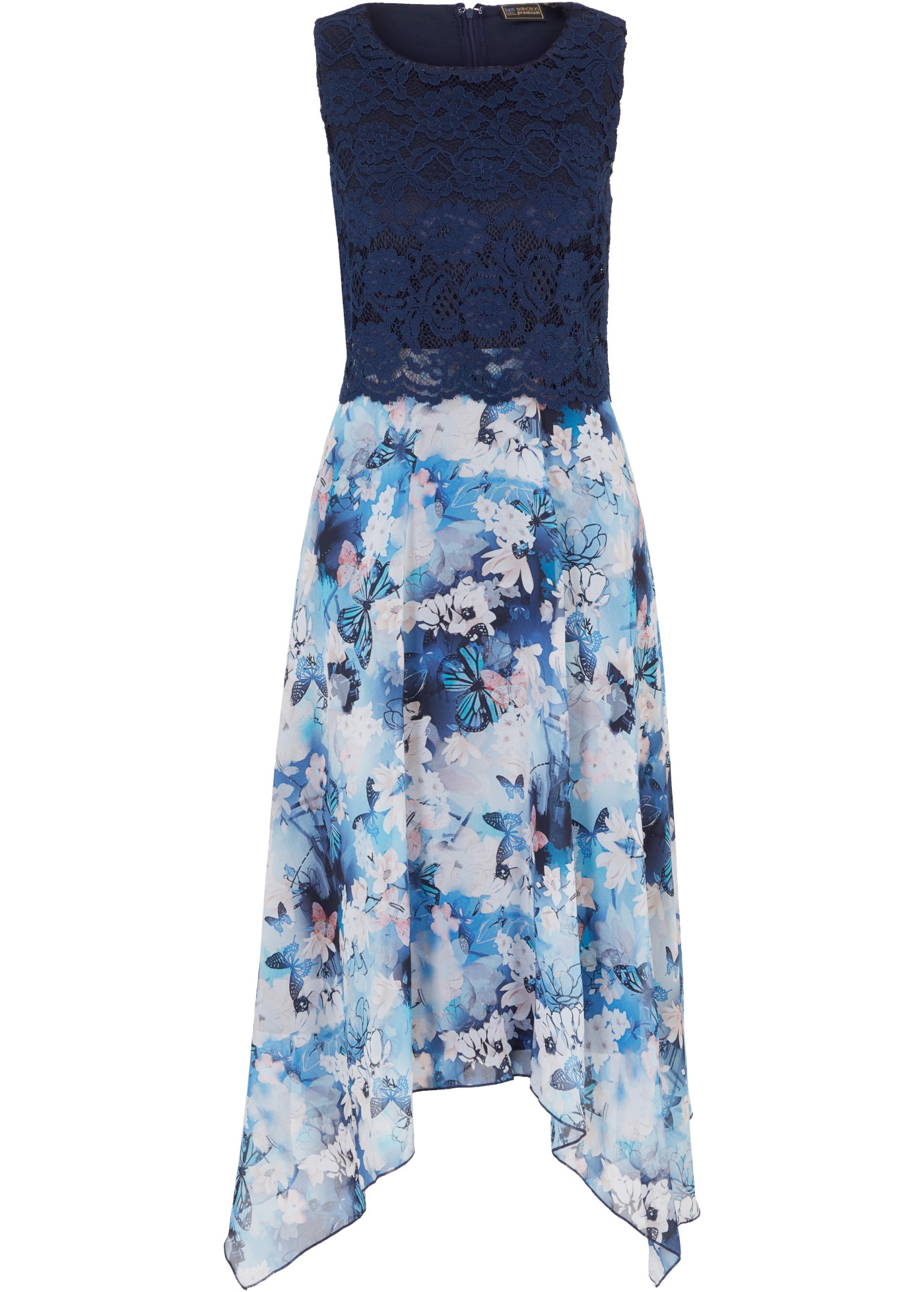 bonprix Chiffonkleid aus Chiffon, mit Spitze im Oberteil, Slim Fit, ärmellos