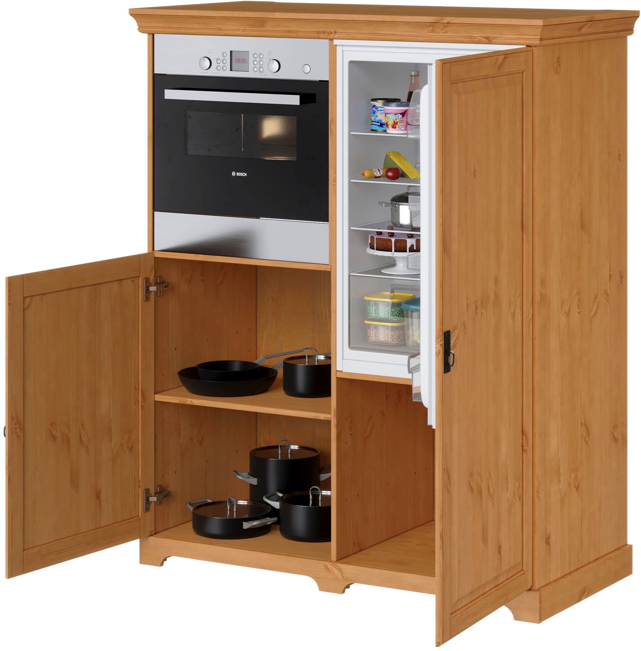 Home affaire Backofen/Kühlumbauschrank »Rügen«, Breite 127 cm, Kiefer massiv, Nische für Kühlschrank