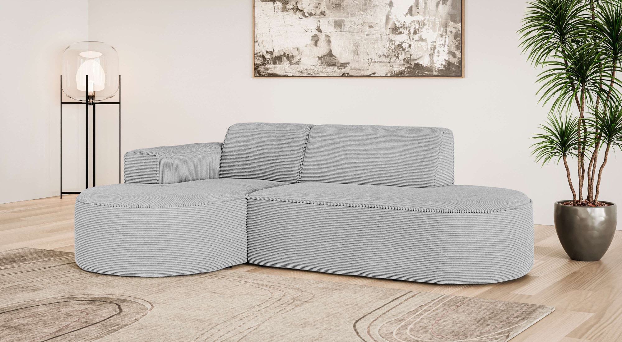 GOODproduct Ecksofa »ADELLA Design-Sofa mit Recamiere rechts/links, 248/159/76 cm« L-Form mit Wellenunterfederung, runde Form, auch in Cord